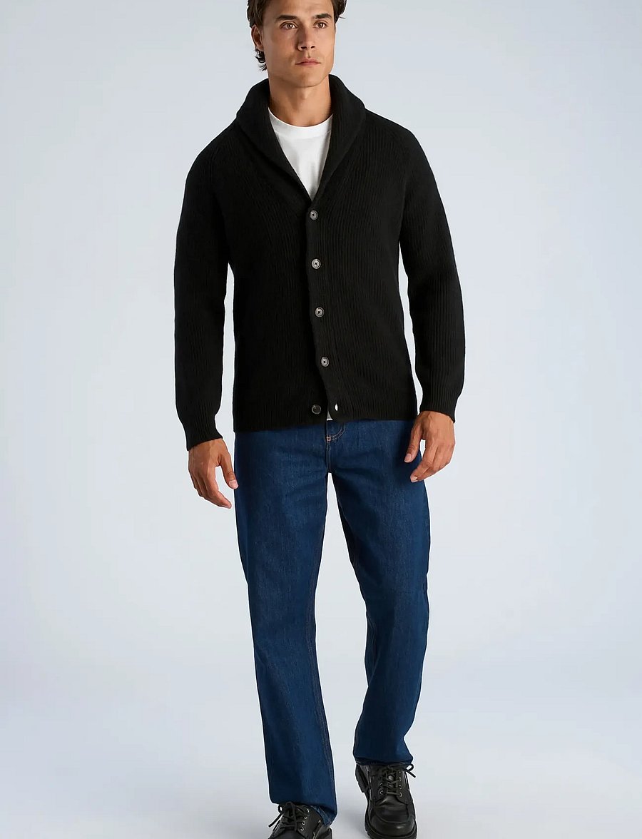 Lindbergh - Lambswool shawlcollar cardigan - cardigans - black - 0