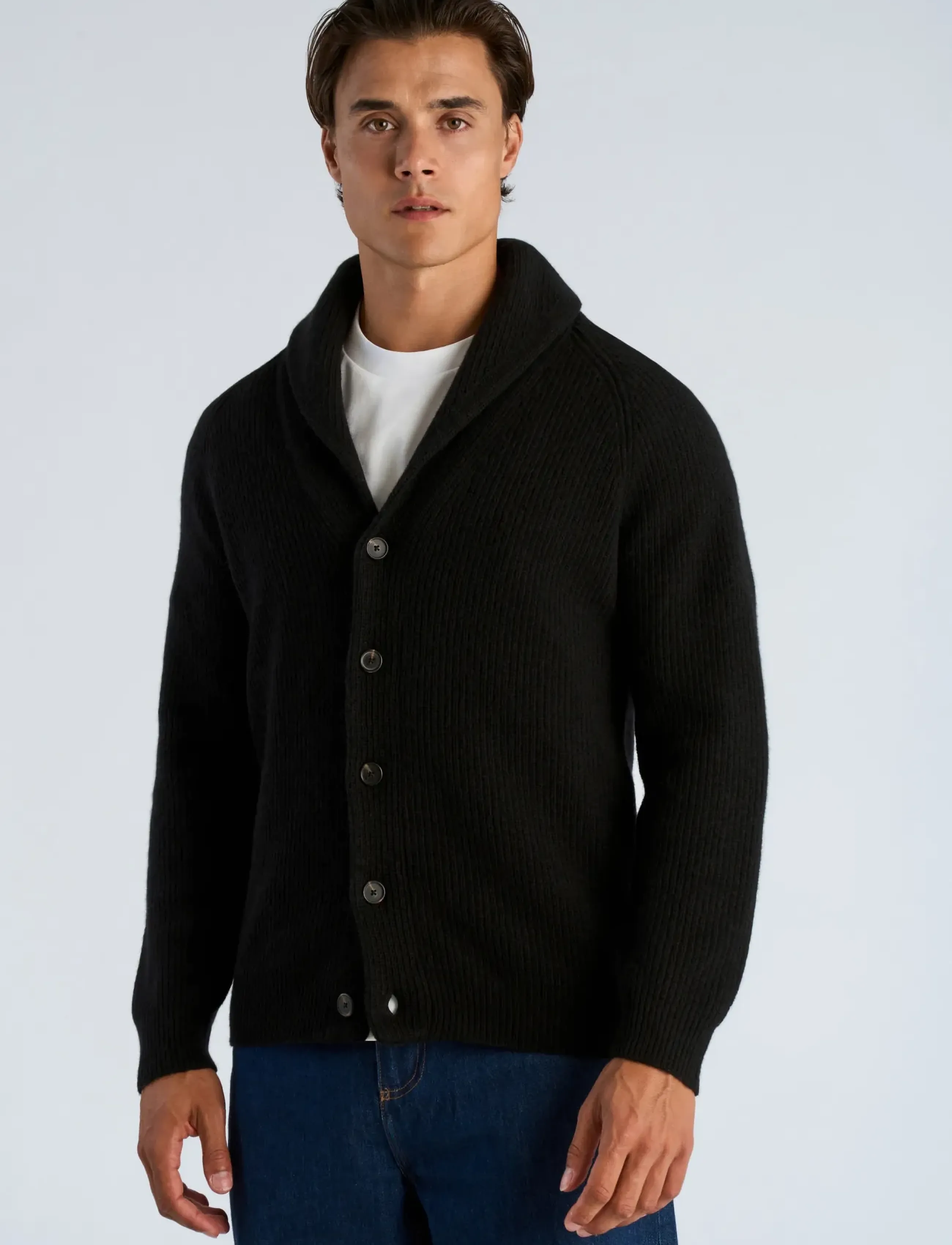 Lindbergh - Lambswool shawlcollar cardigan - cardigans - black - 3