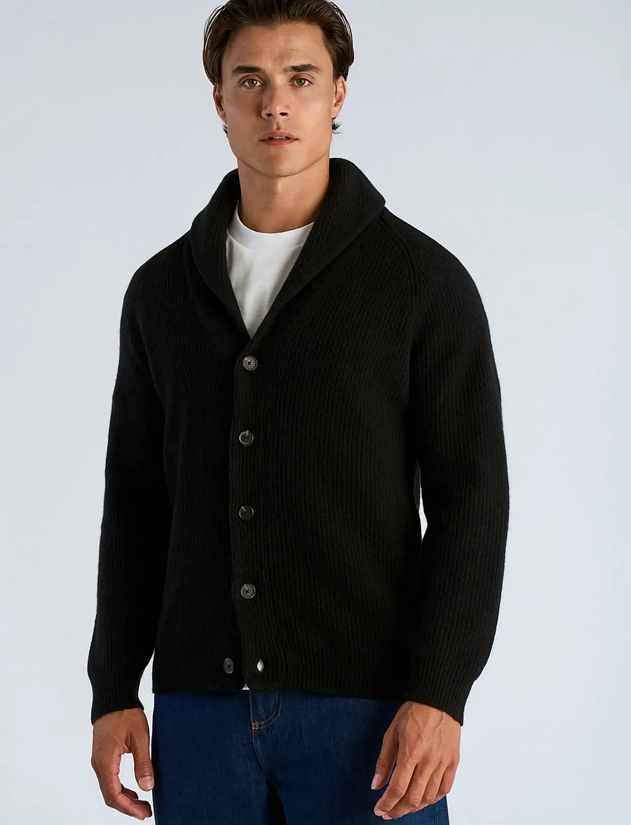 Lindbergh - Lambswool shawlcollar cardigan - cardigans - black - 3