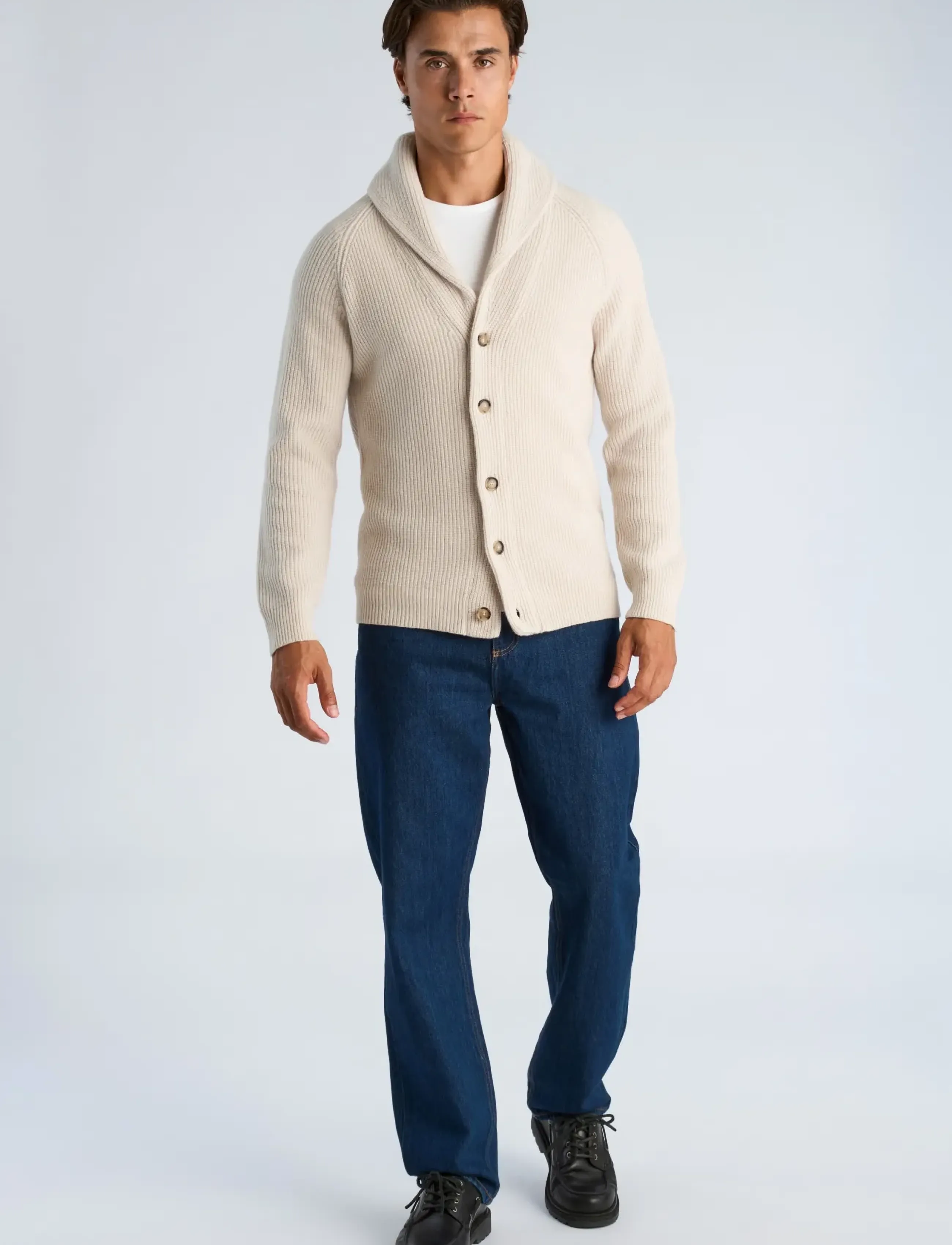 Lindbergh - Lambswool shawlcollar cardigan - cardigans - chalk white - 0