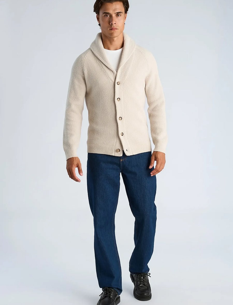 Lindbergh - Lambswool shawlcollar cardigan - cardigans - chalk white - 0