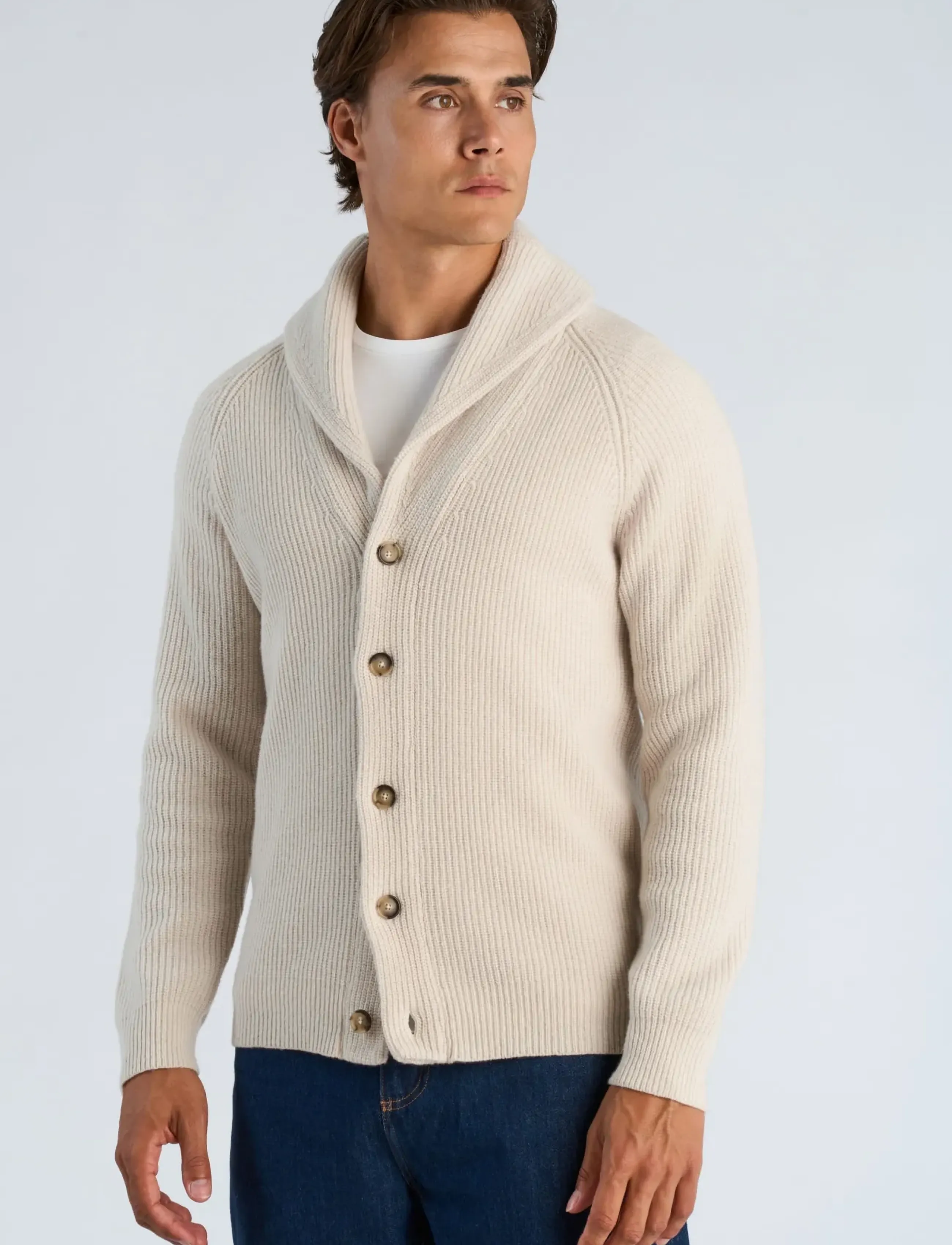 Lindbergh - Lambswool shawlcollar cardigan - cardigans - chalk white - 3