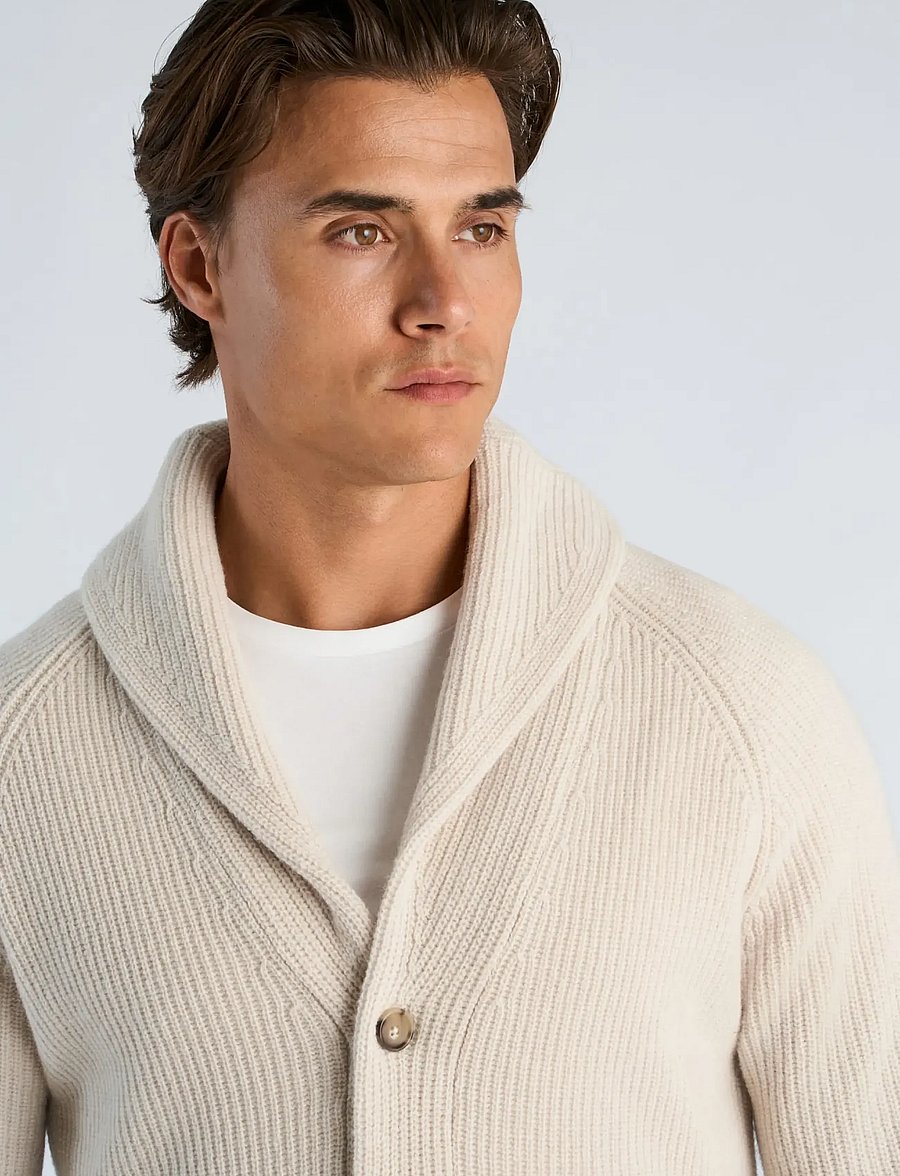 Lindbergh - Lambswool shawlcollar cardigan - cardigans - chalk white - 5