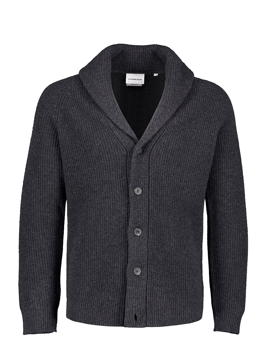 Lindbergh - Lambswool shawlcollar cardigan - cardigans - charcoal mel - 0
