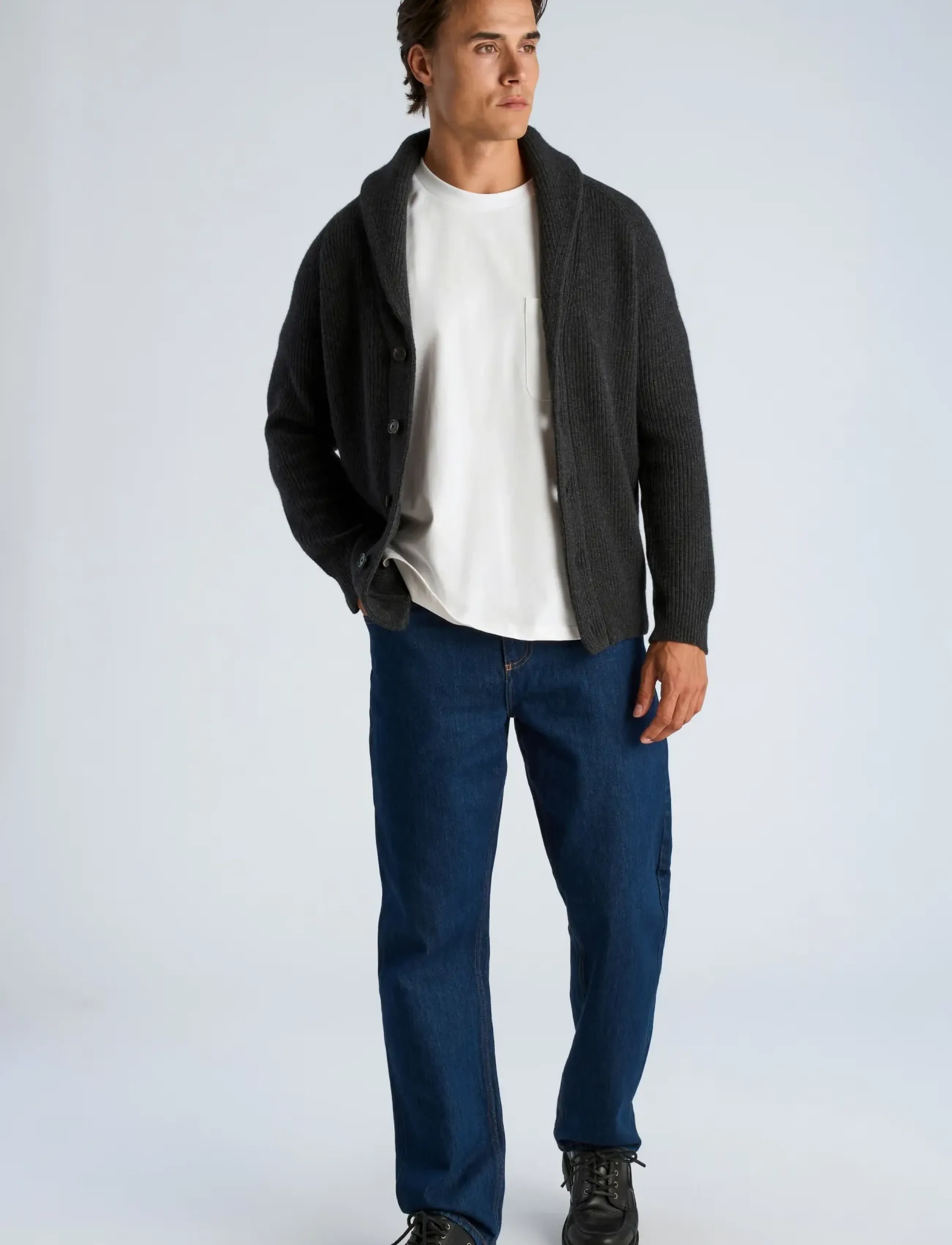Lindbergh - Lambswool shawlcollar cardigan - strickjacken - charcoal mel - 0