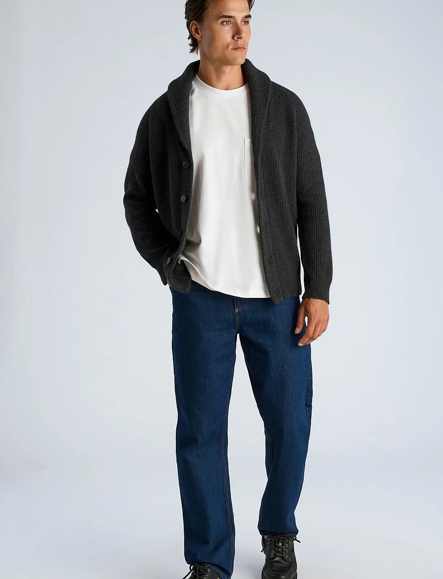 Lindbergh - Lambswool shawlcollar cardigan - strickjacken - charcoal mel - 0