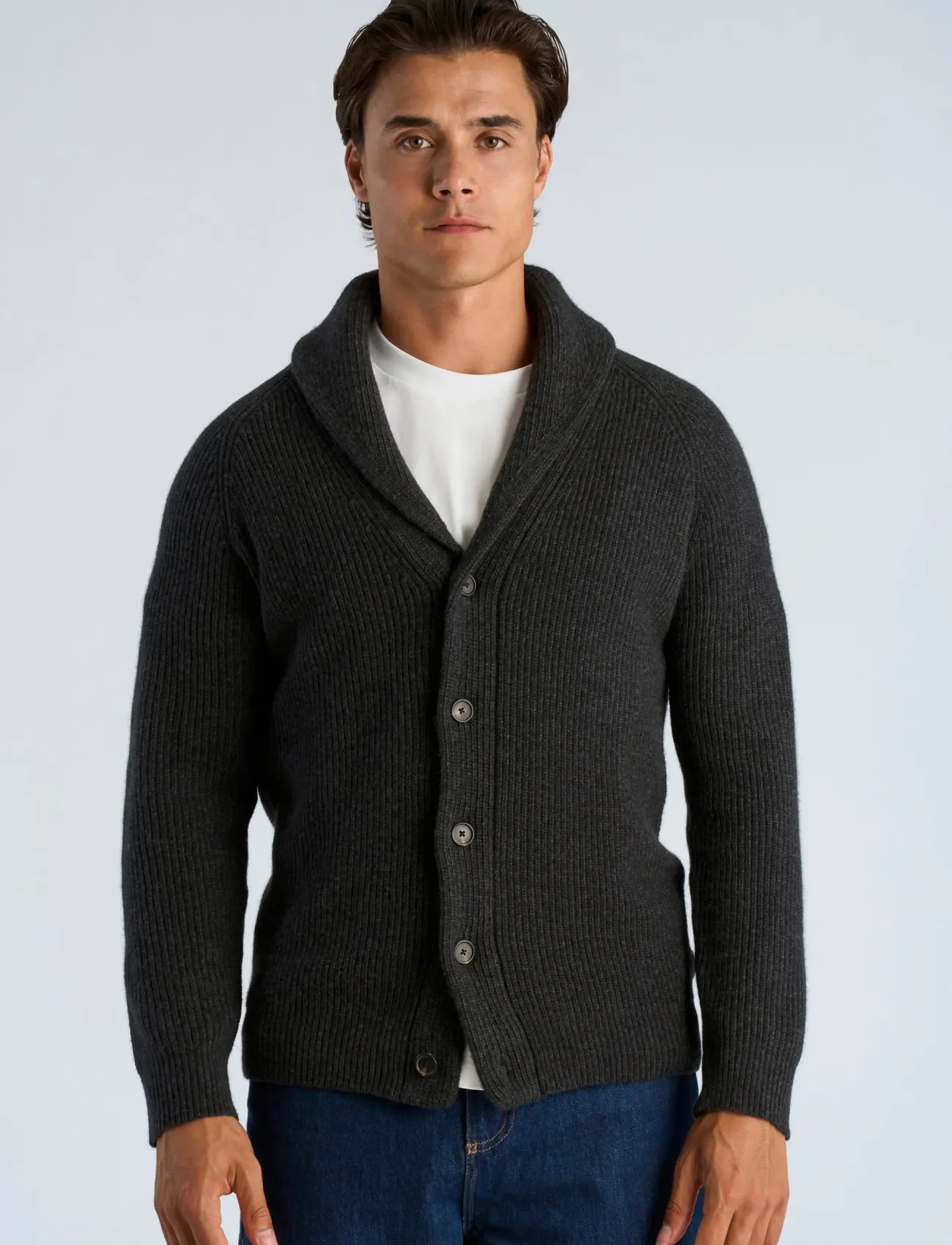 Lindbergh - Lambswool shawlcollar cardigan - strickjacken - charcoal mel - 3