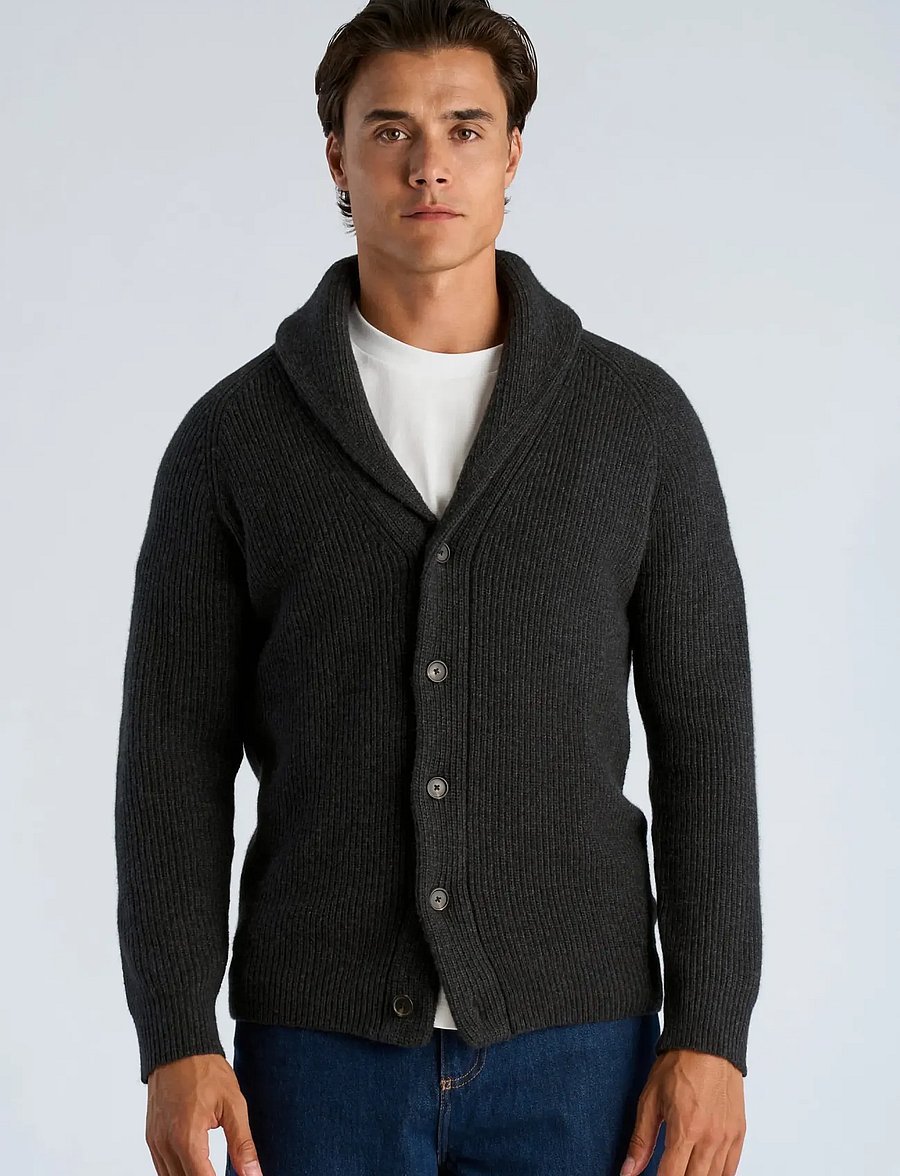 Lindbergh - Lambswool shawlcollar cardigan - strickjacken - charcoal mel - 3