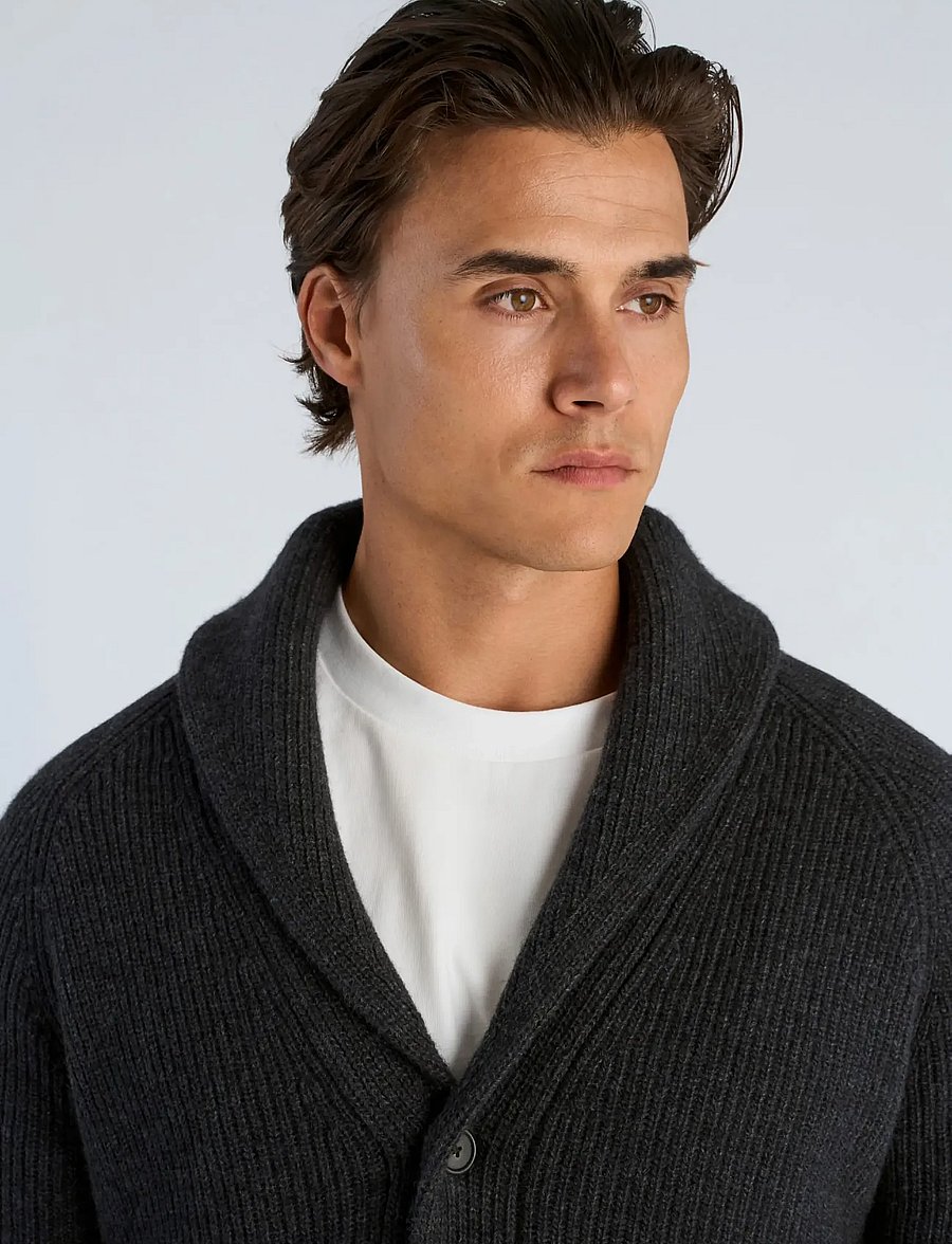 Lindbergh - Lambswool shawlcollar cardigan - strickjacken - charcoal mel - 5