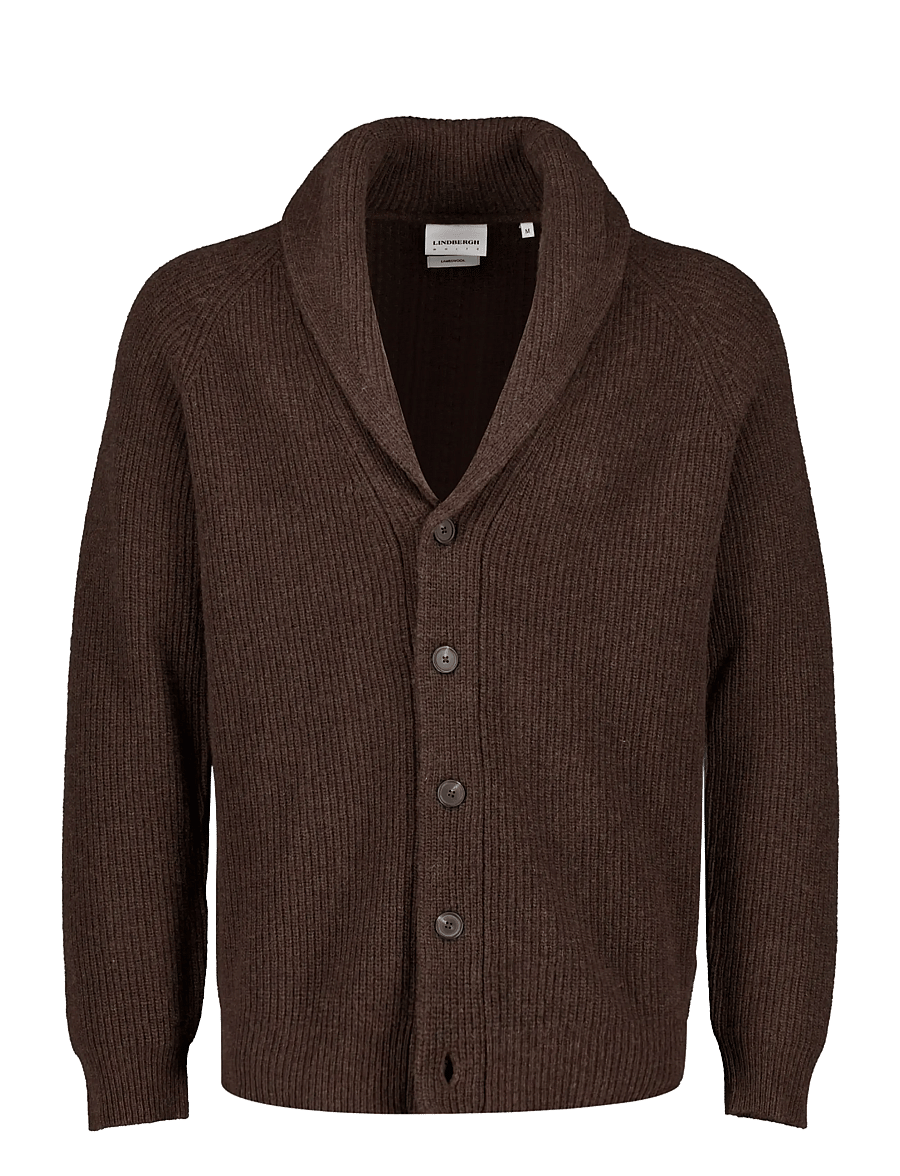 Lindbergh - Lambswool shawlcollar cardigan - cardigans - dk brown mel - 0