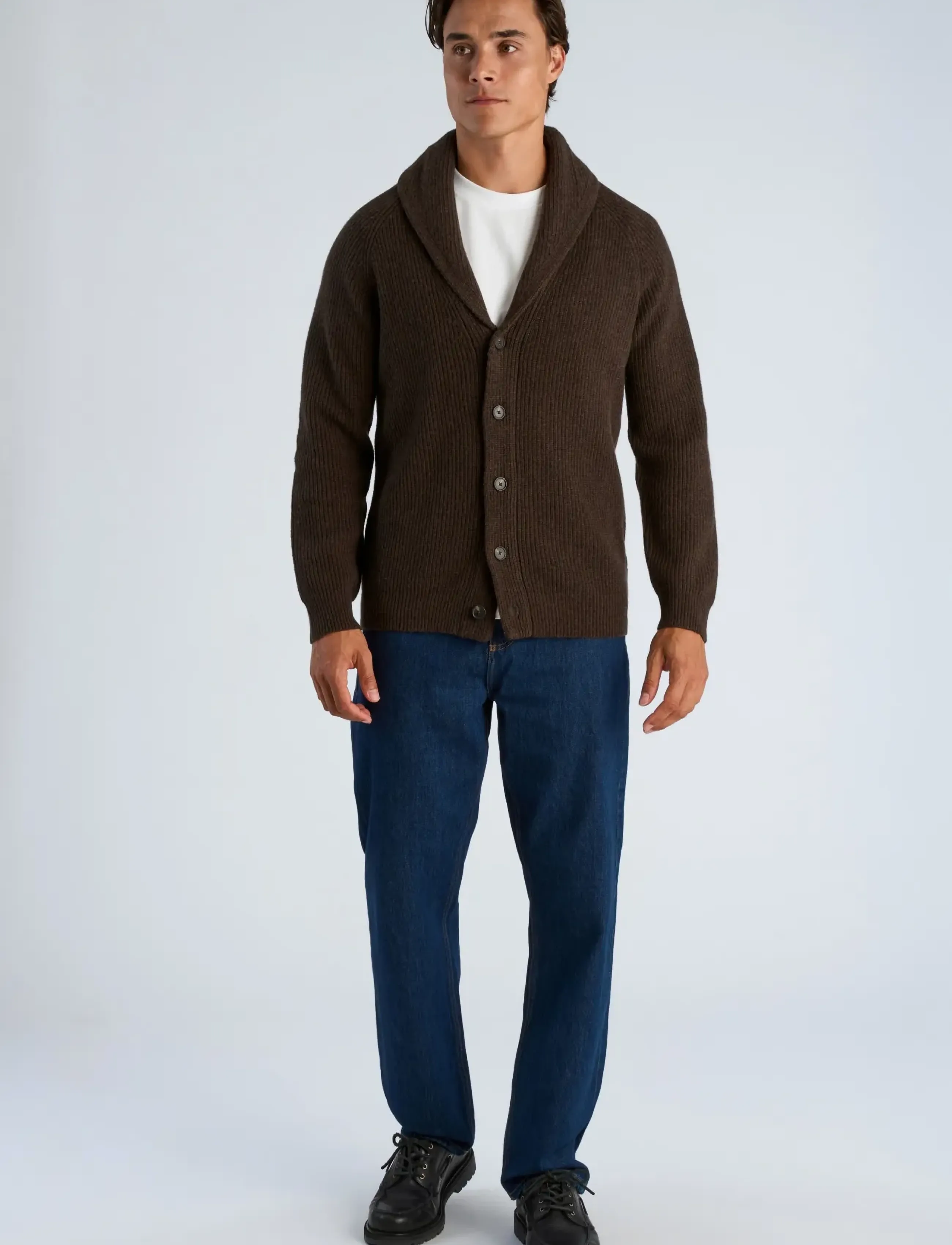 Lindbergh - Lambswool shawlcollar cardigan - herbstliche kleidung - dk brown mel - 0