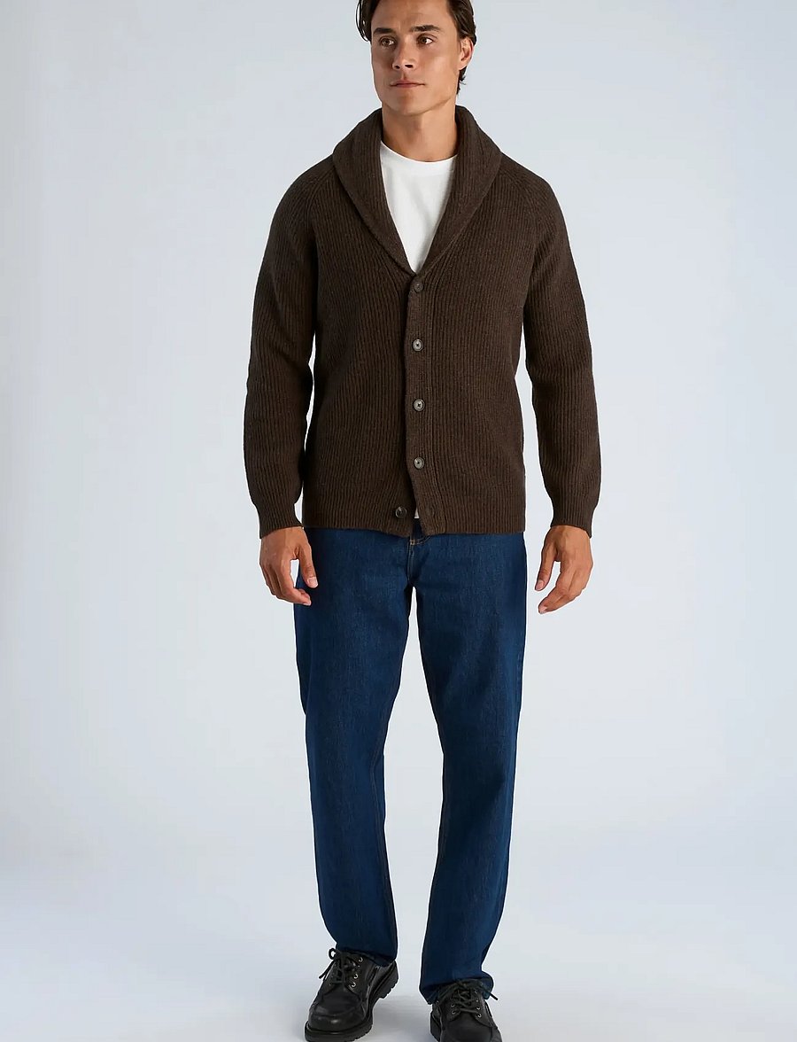 Lindbergh - Lambswool shawlcollar cardigan - kardiganid - dk brown mel - 0