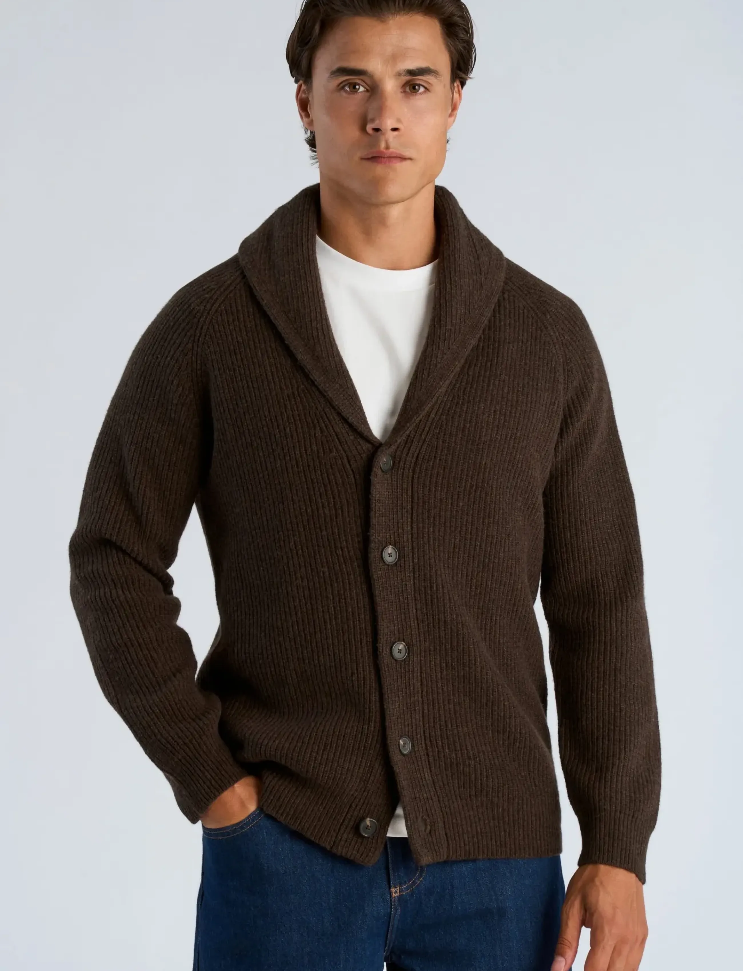Lindbergh - Lambswool shawlcollar cardigan - herbstliche kleidung - dk brown mel - 3