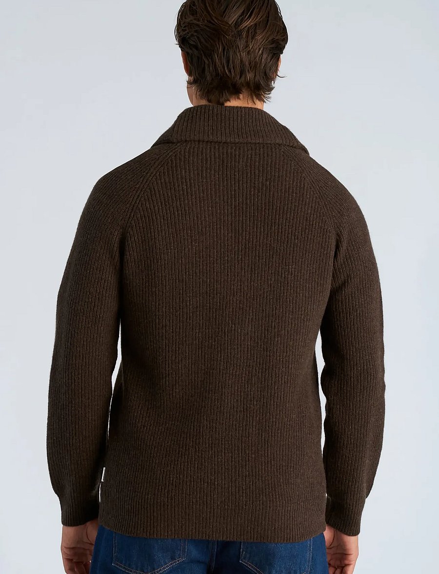 Lindbergh - Lambswool shawlcollar cardigan - kardiganid - dk brown mel - 4