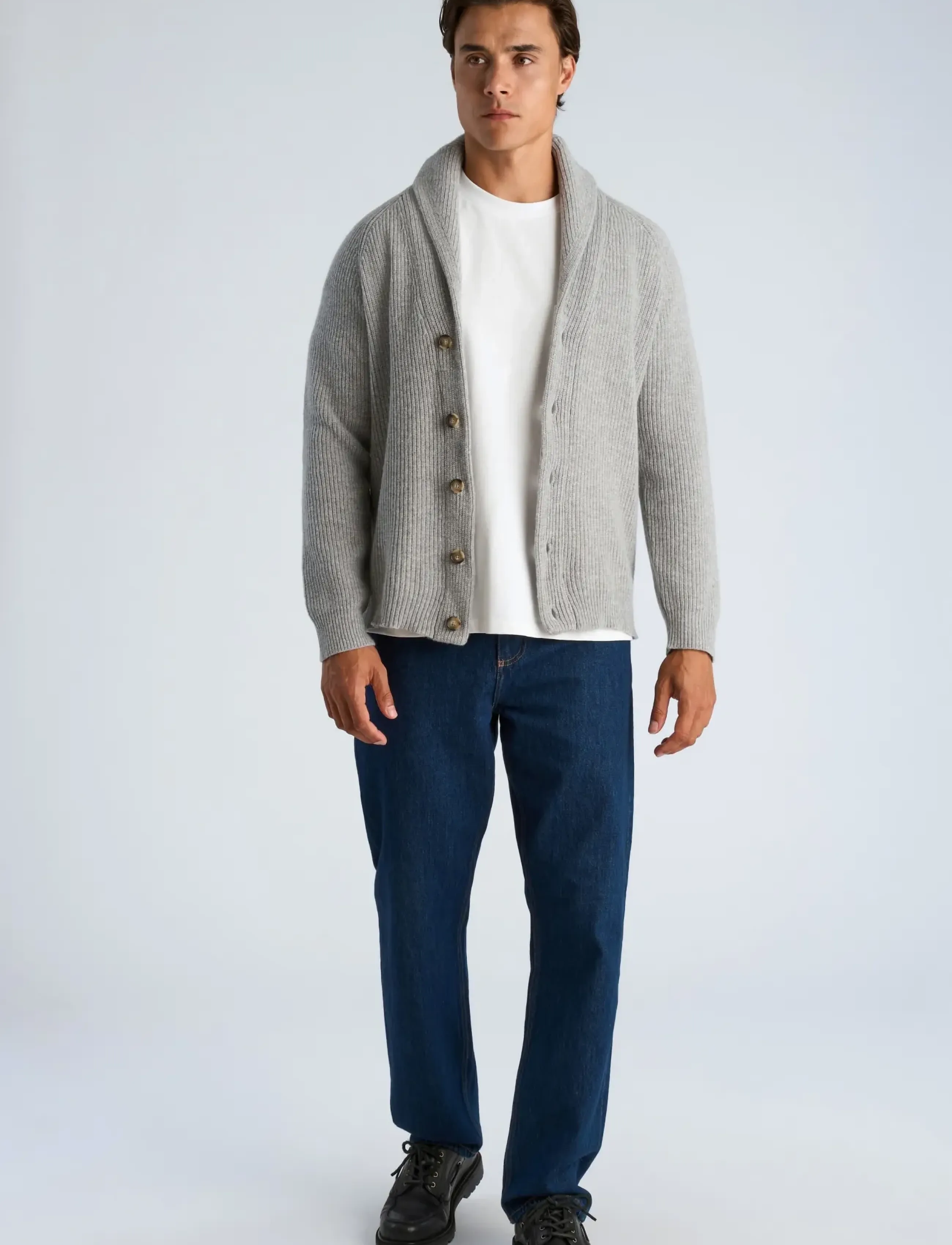 Lindbergh - Lambswool shawlcollar cardigan - strickjacken - mid grey mel - 0