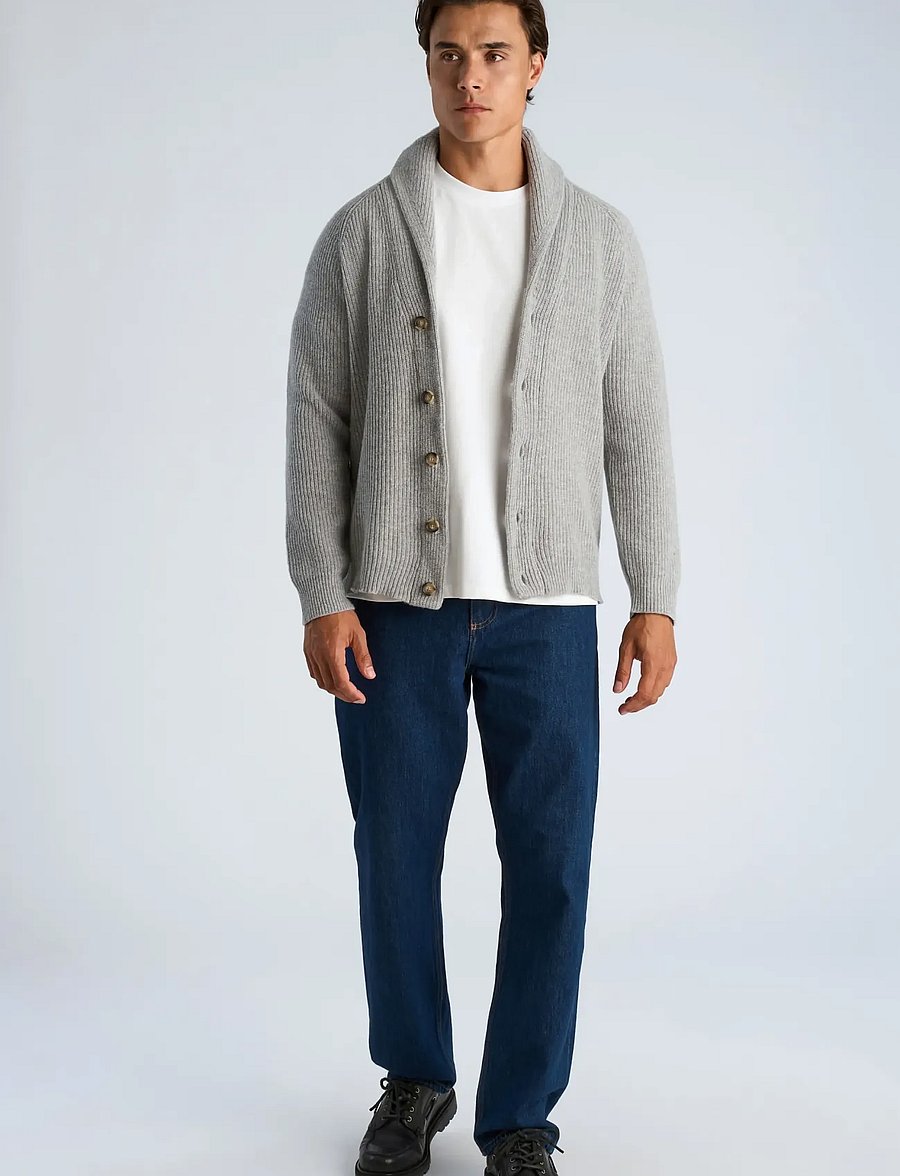 Lindbergh - Lambswool shawlcollar cardigan - strickjacken - mid grey mel - 0
