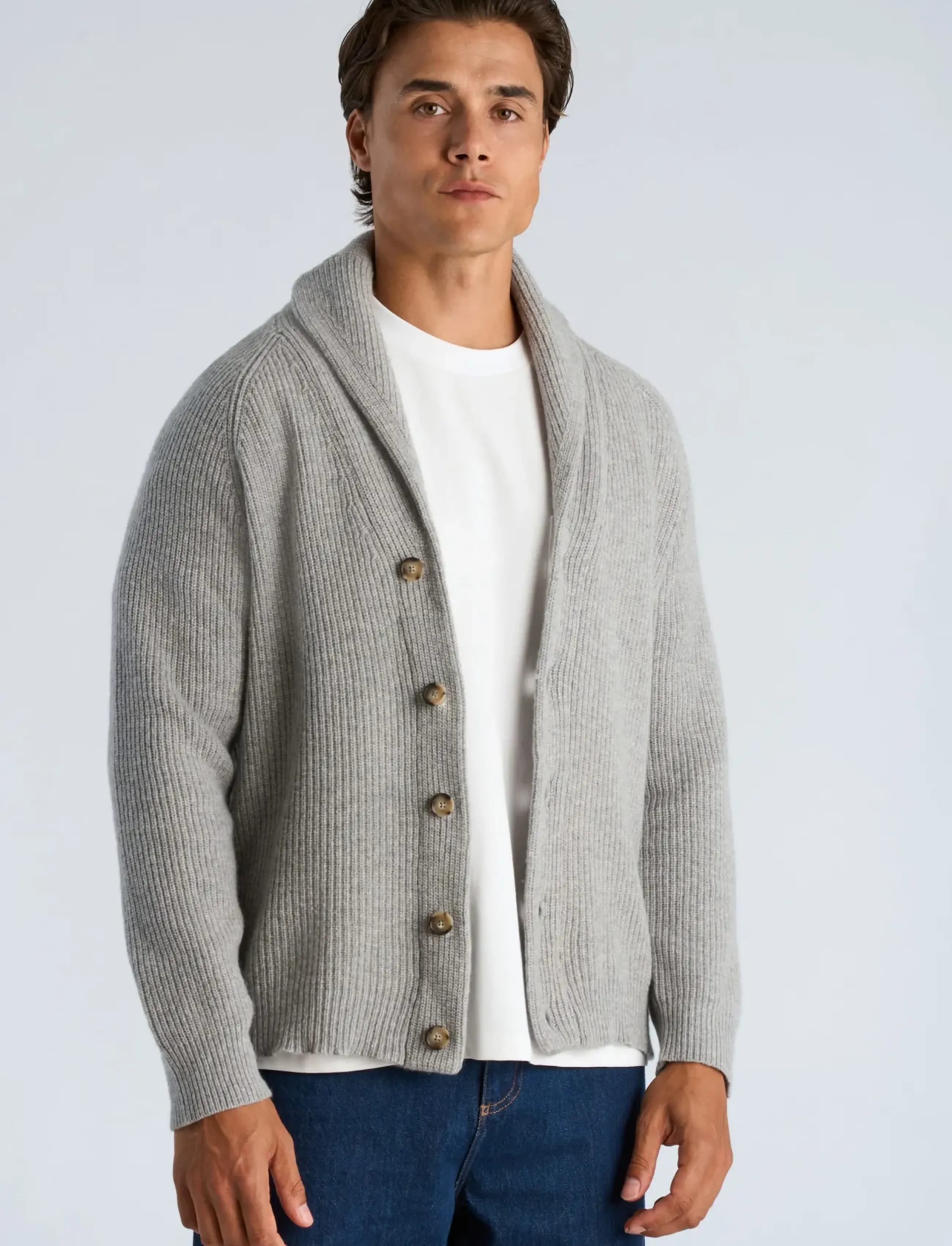 Lindbergh - Lambswool shawlcollar cardigan - strickjacken - mid grey mel - 3