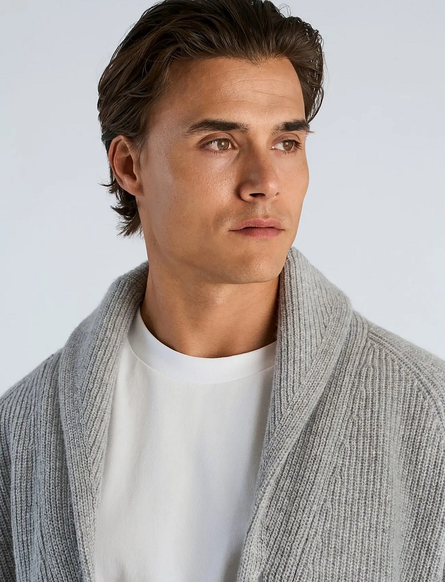 Lindbergh - Lambswool shawlcollar cardigan - strickjacken - mid grey mel - 5