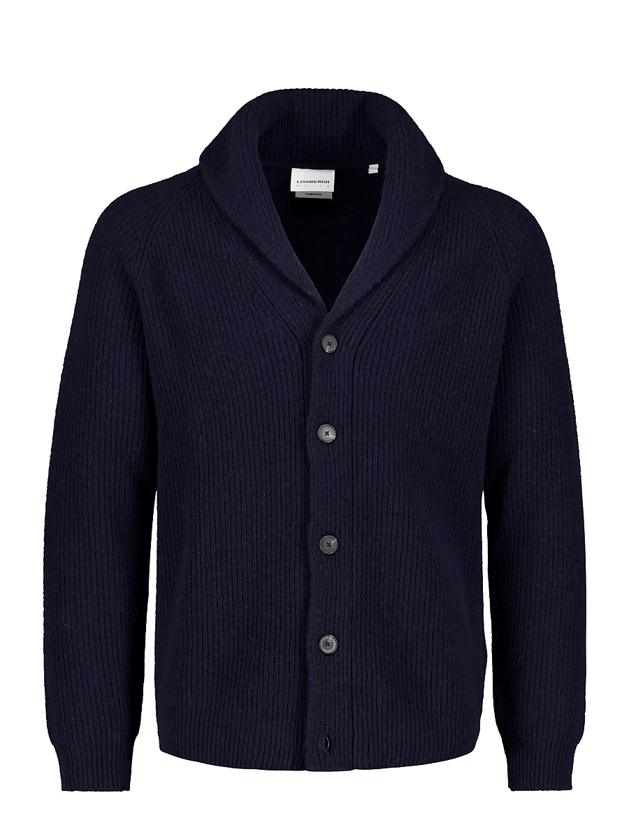Lindbergh - Lambswool shawlcollar cardigan - strickjacken - navy - 0