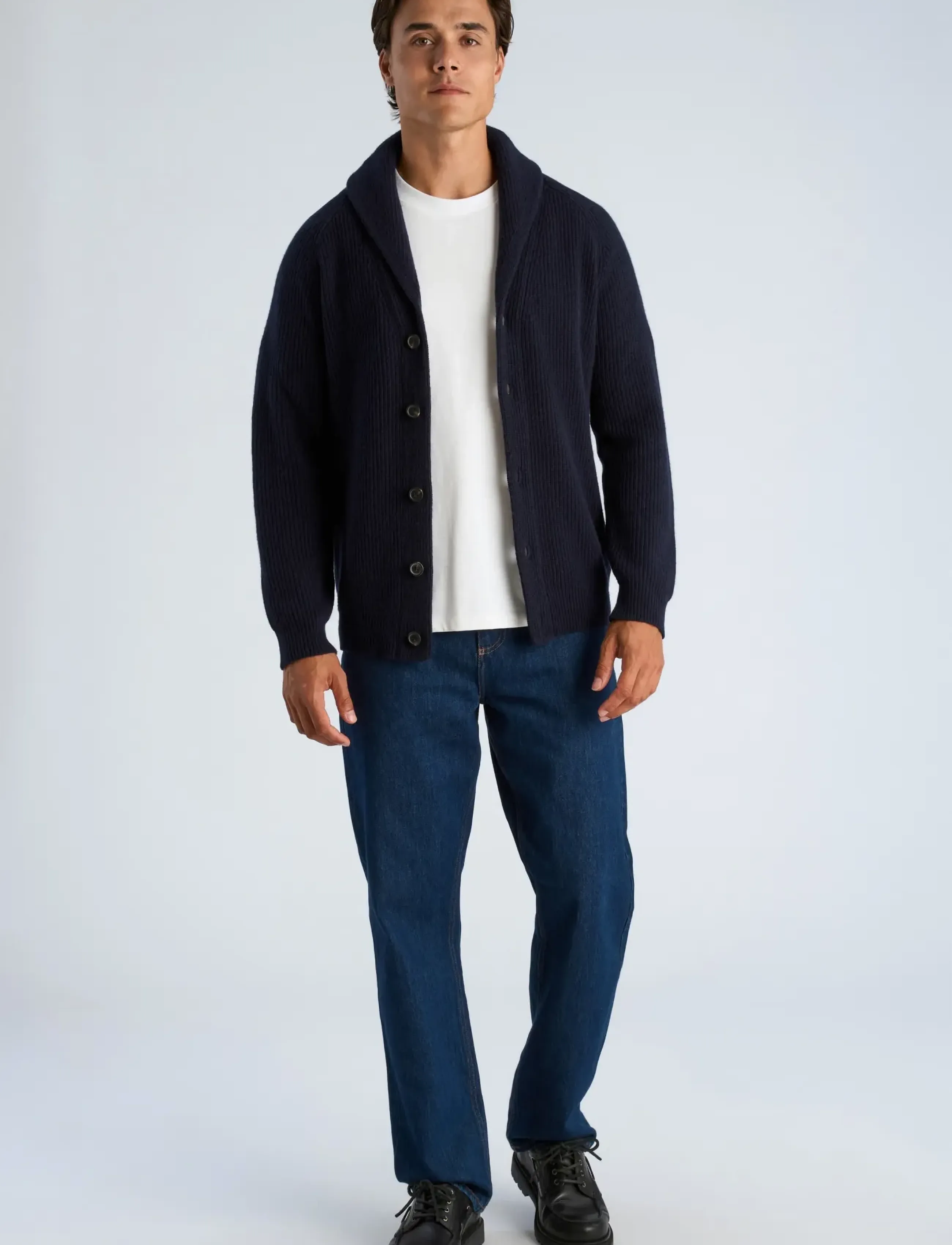 Lindbergh Lambswool shawlcollar cardigan - Looks for less - NAVY / navy