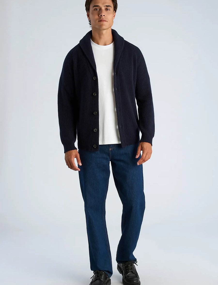 Lindbergh - Lambswool shawlcollar cardigan - strickjacken - navy - 0