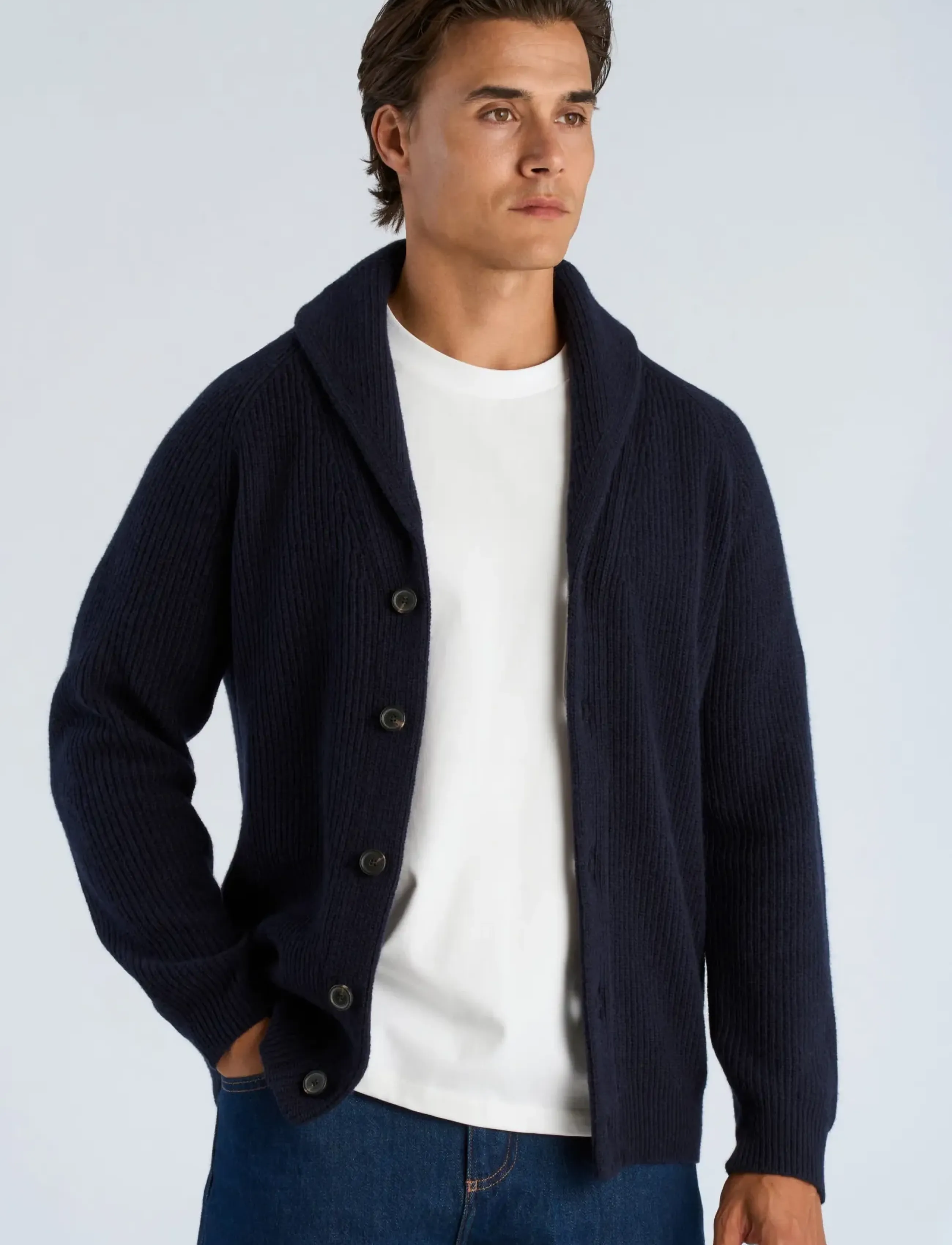 Lindbergh - Lambswool shawlcollar cardigan - strickjacken - navy - 3