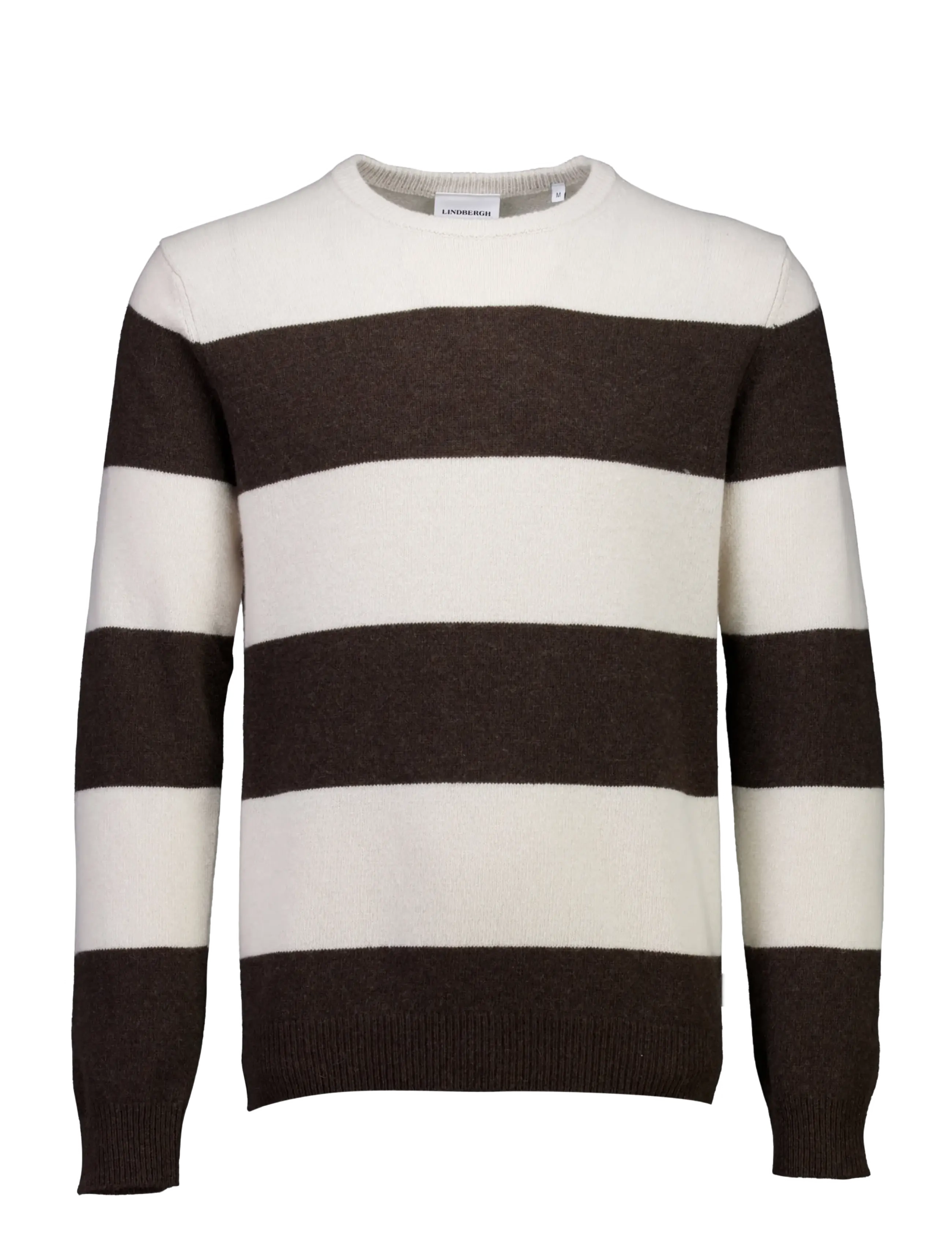 Lindbergh Lambswool striped o-neck knit - Clothing - DK BROWN MEL / brown