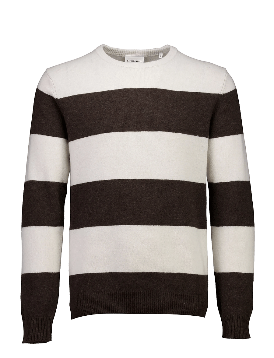 Lindbergh - Lambswool striped o-neck knit - round necks - dk brown mel - 1