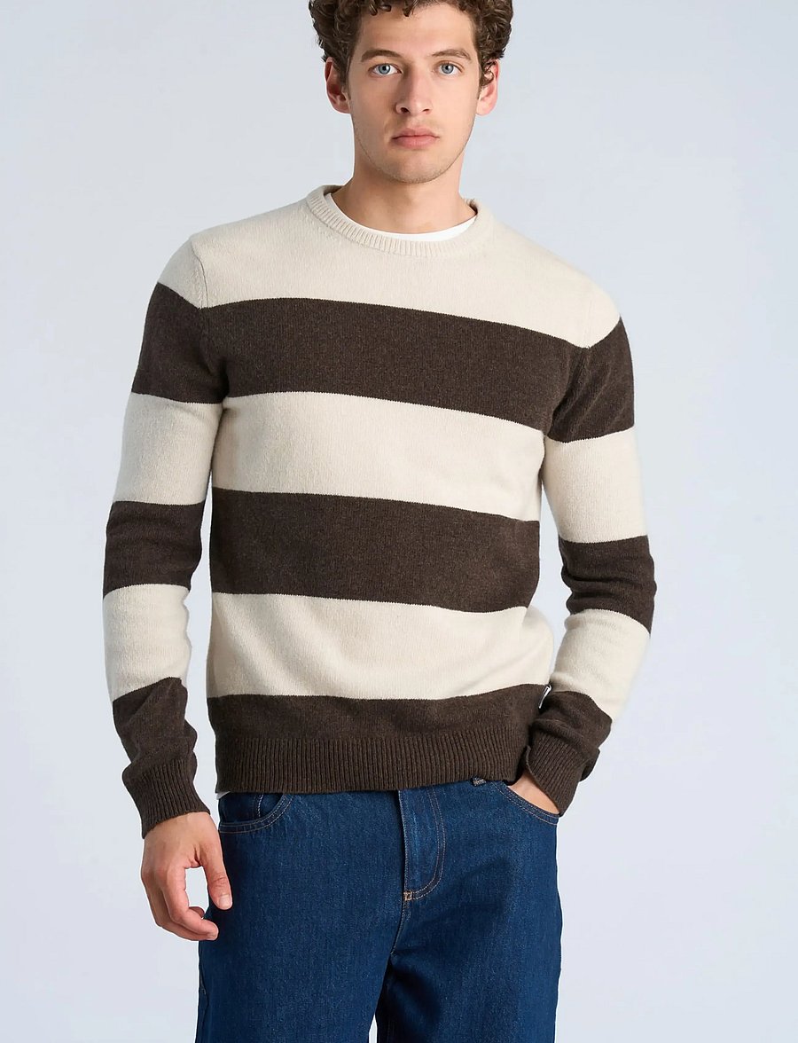 Lindbergh - Lambswool striped o-neck knit - round necks - dk brown mel - 3