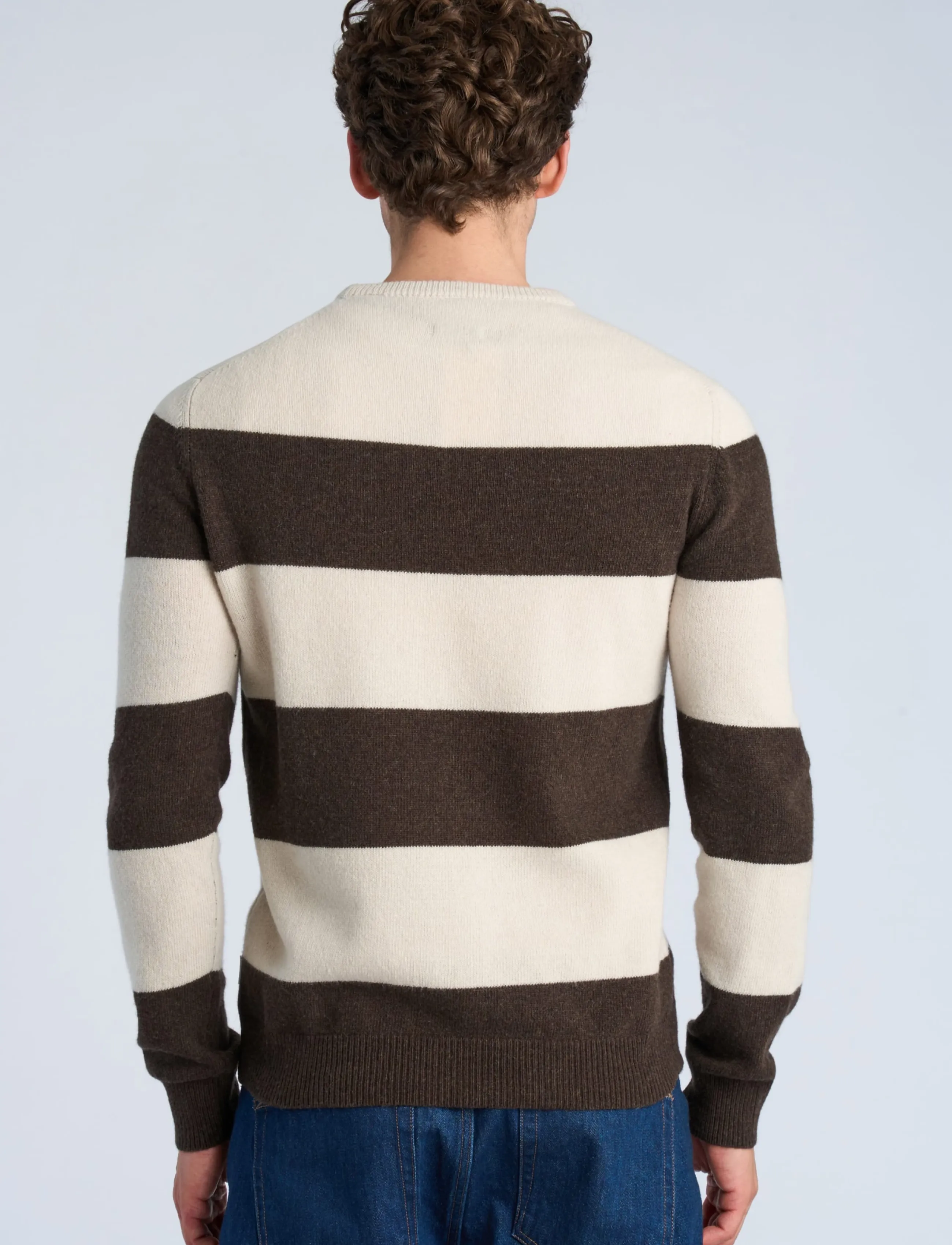 Lindbergh - Lambswool striped o-neck knit - round necks - dk brown mel - 4