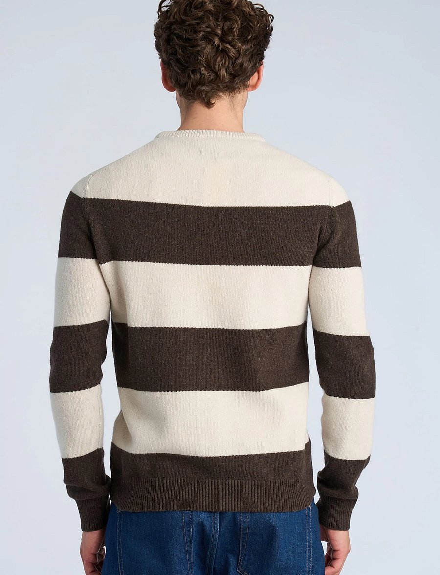 Lindbergh - Lambswool striped o-neck knit - round necks - dk brown mel - 4