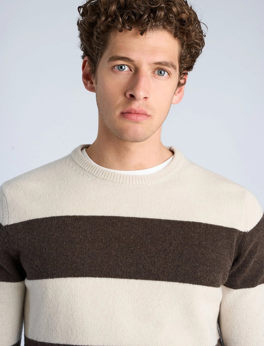 Lindbergh - Lambswool striped o-neck knit - round necks - dk brown mel - 5
