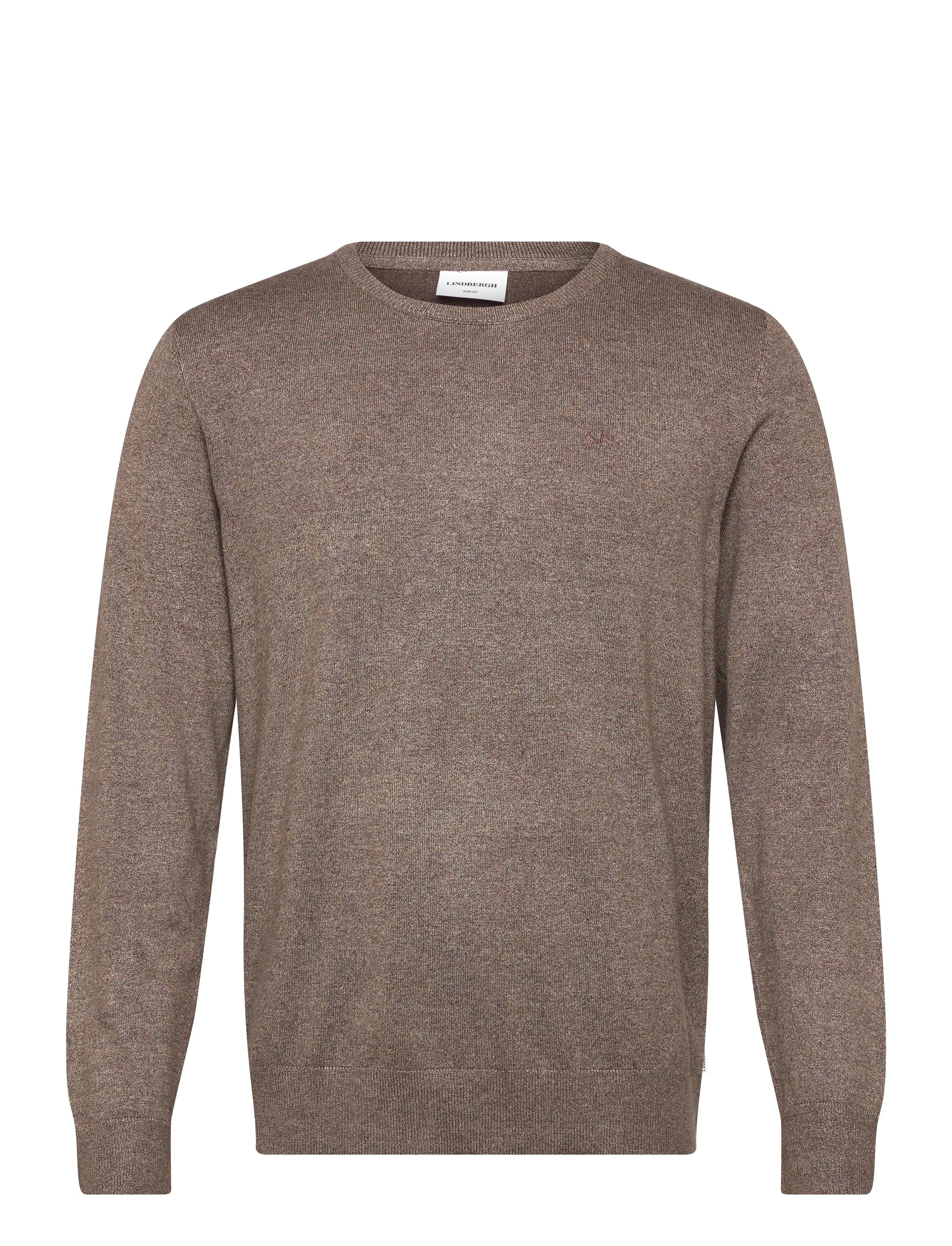 Lindbergh Ecovero L/S o-neck knit - Kudumid - BROWN BLEND / brown