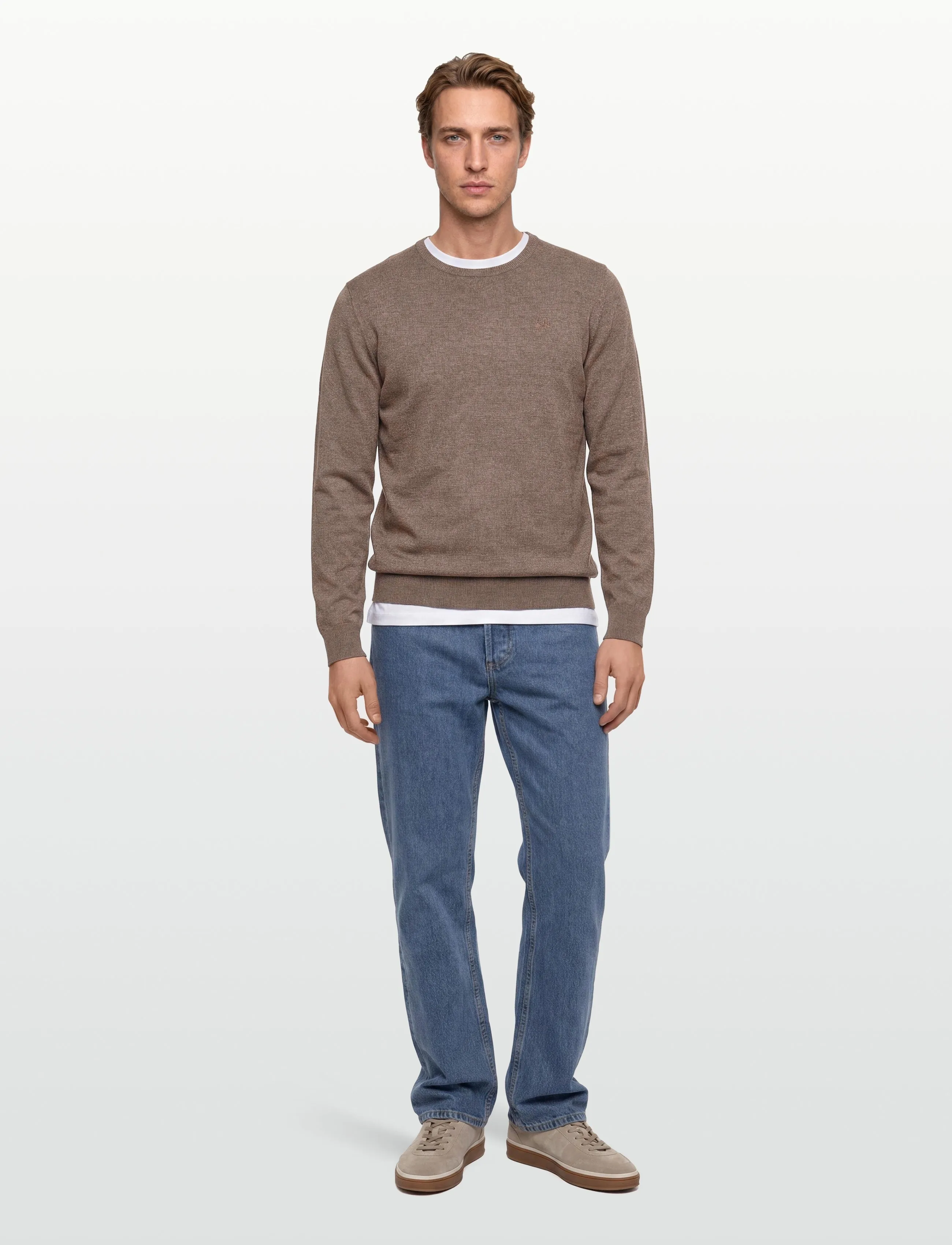 Lindbergh - Ecovero L/S o-neck knit - basic knitwear - brown blend - 0