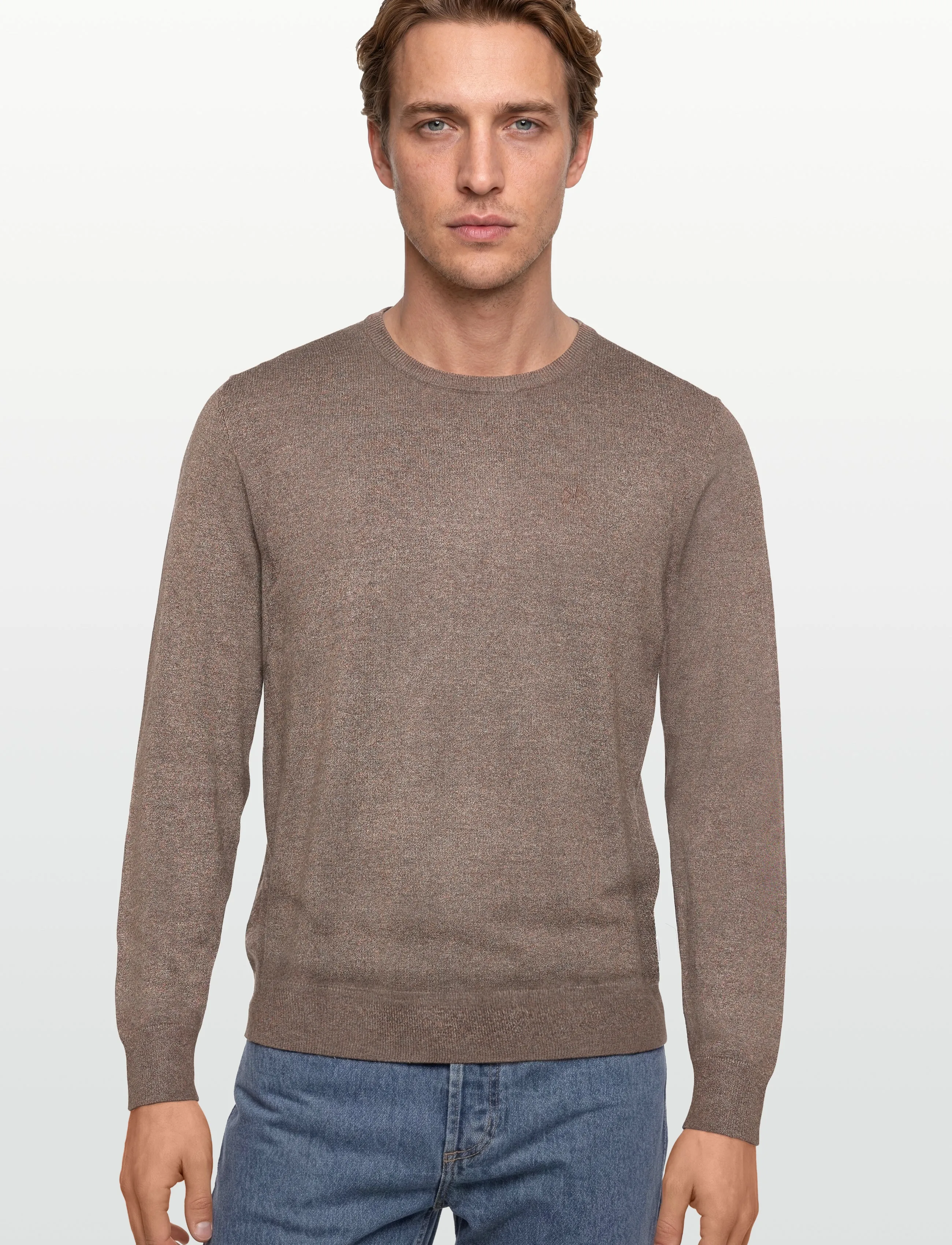 Lindbergh - Ecovero L/S o-neck knit - basic knitwear - brown blend - 3