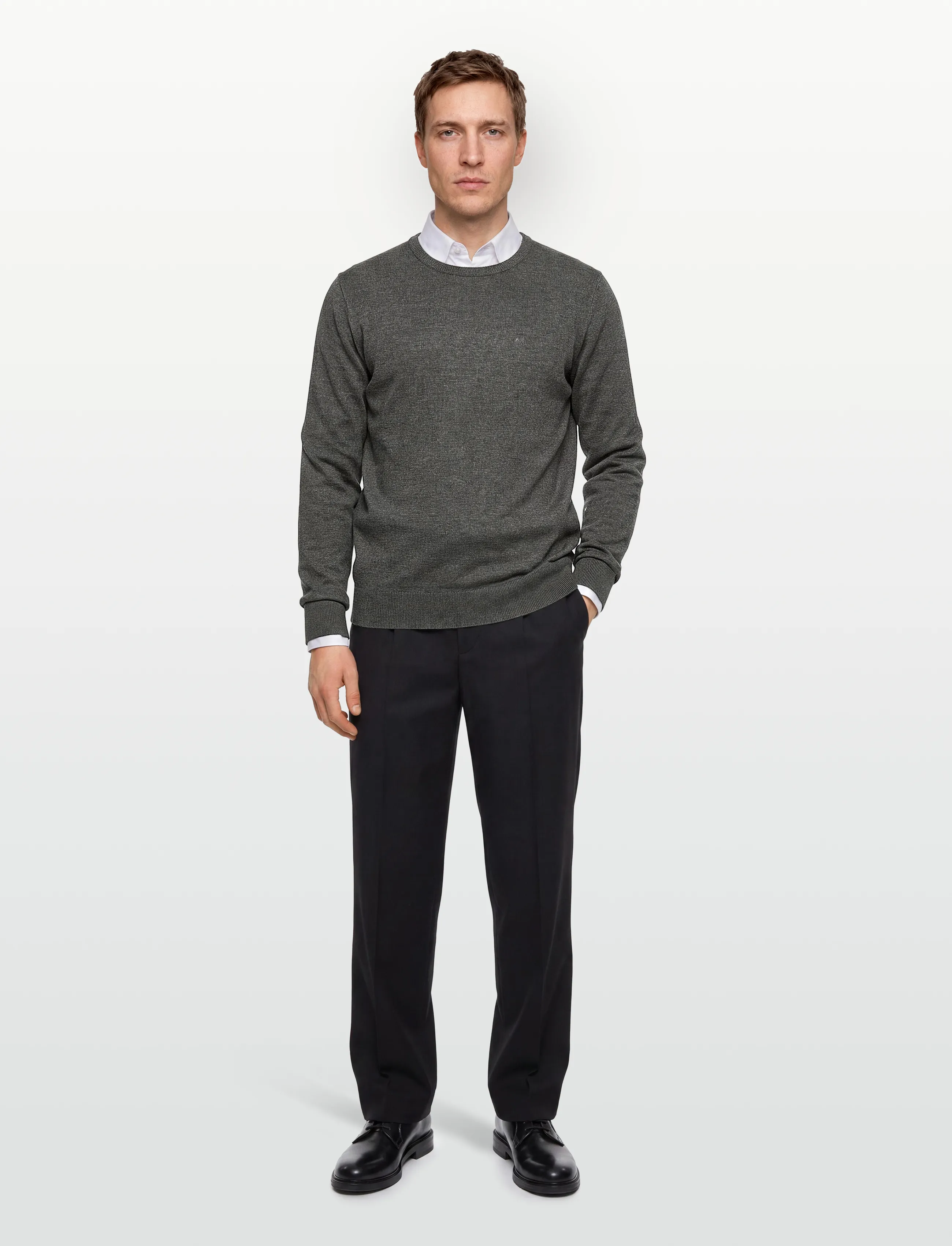 Lindbergh - Ecovero L/S o-neck knit - basic knitwear - dk army blend - 0