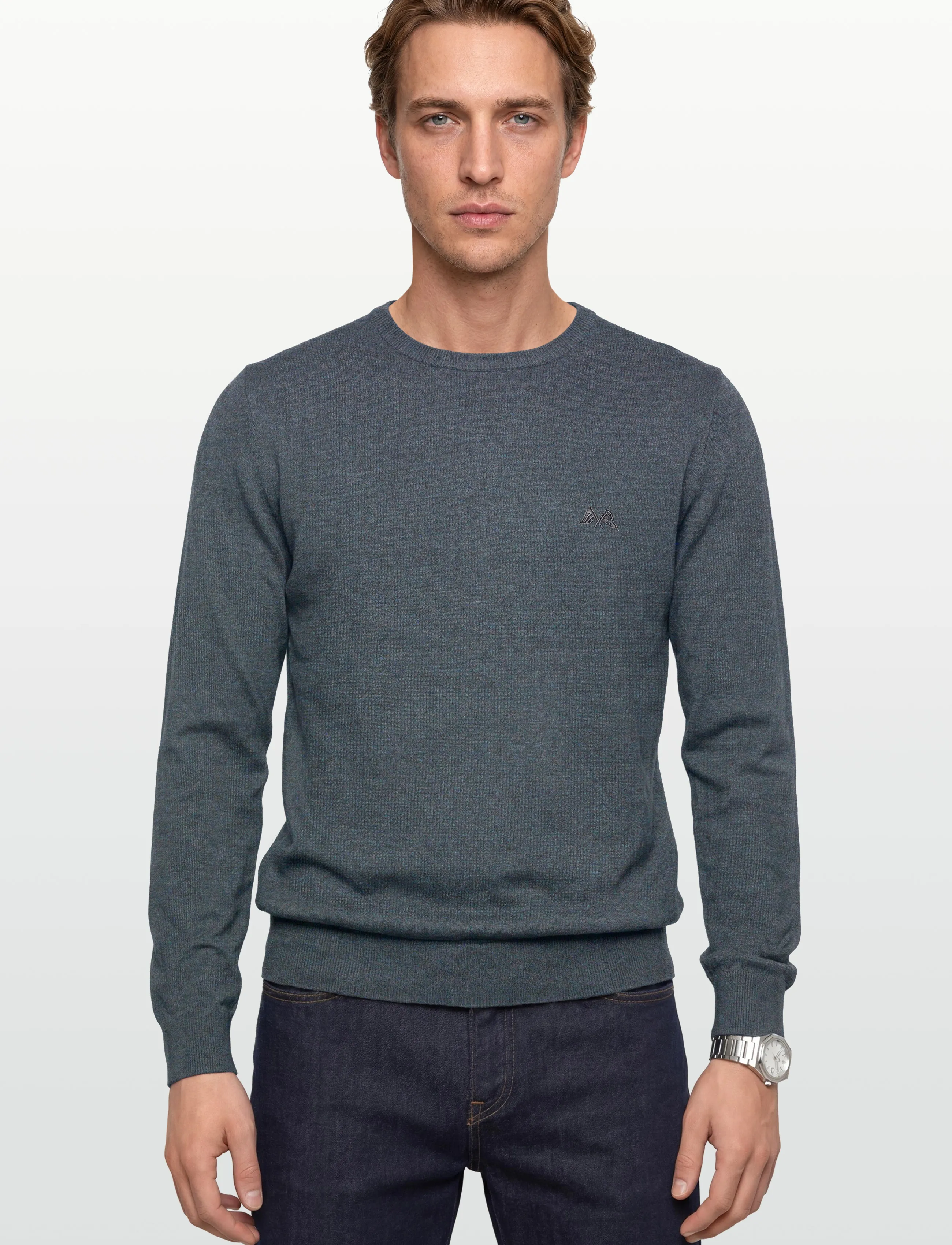 Lindbergh - Ecovero L/S o-neck knit - megztiniai su apvalia apykakle - dk blue blend - 3