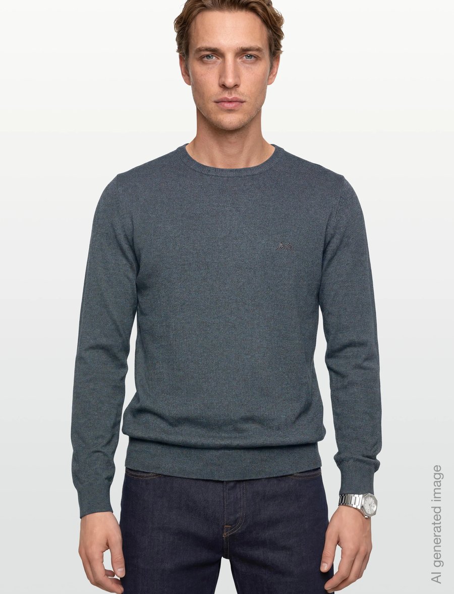 Lindbergh - Ecovero L/S o-neck knit - round necks - dk blue blend - 3