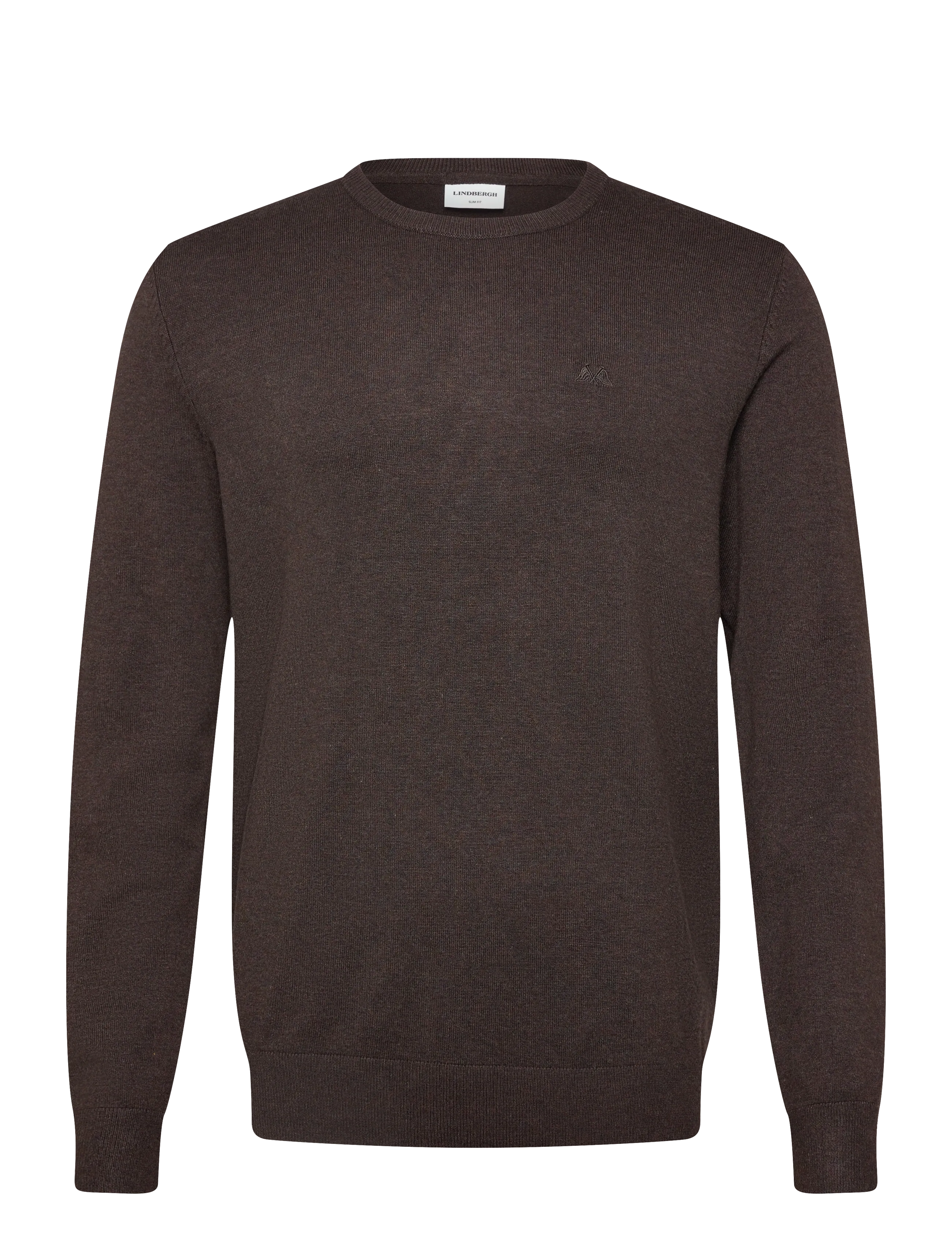 Ecovero L/S o-neck knit - DK BROWN MEL