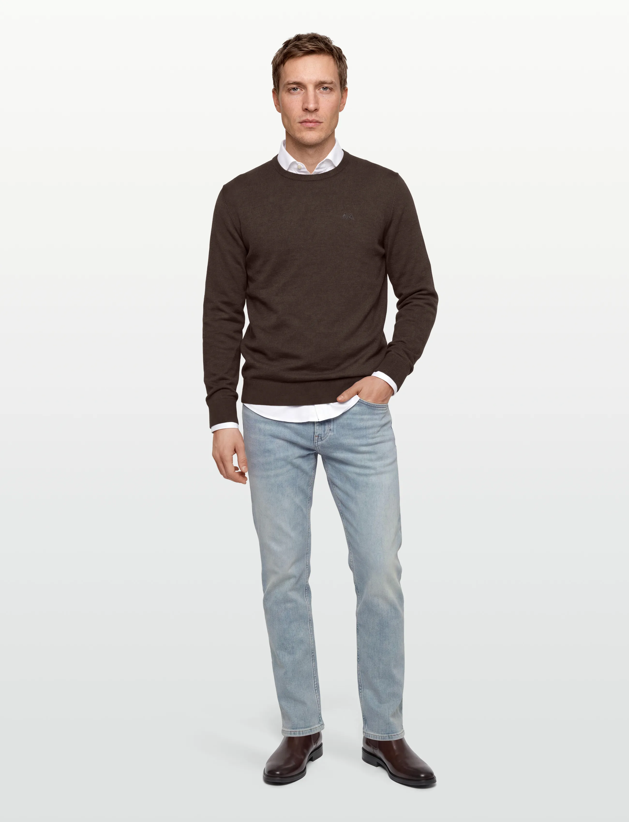 Lindbergh - Ecovero L/S o-neck knit - stickade basplagg - dk brown mel - 0