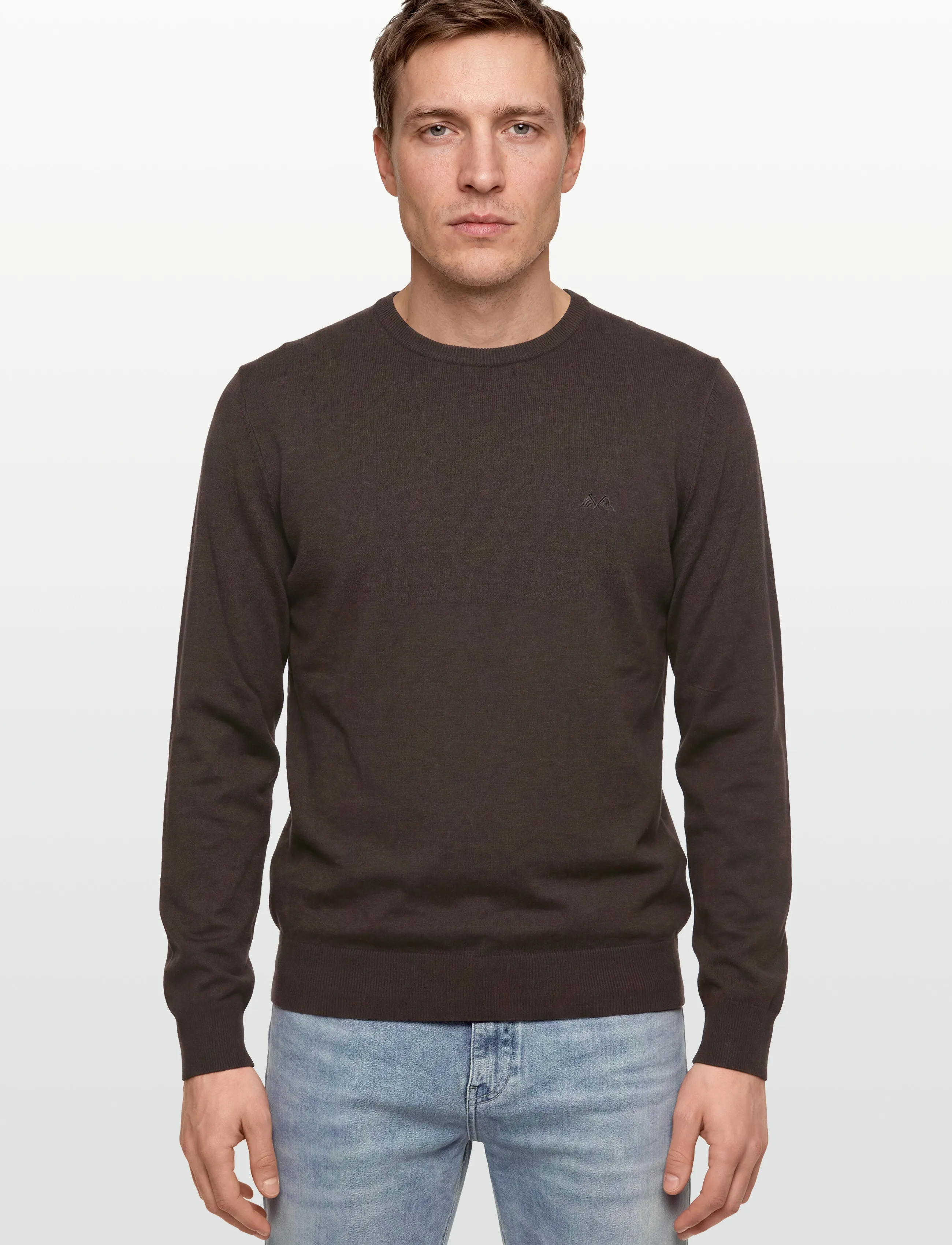 Lindbergh - Ecovero L/S o-neck knit - stickade basplagg - dk brown mel - 3