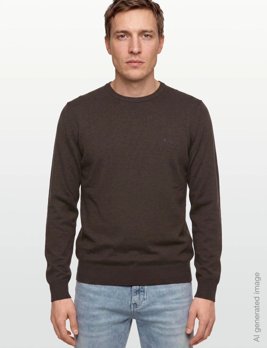 Lindbergh - Ecovero L/S o-neck knit - round necks - dk brown mel - 3