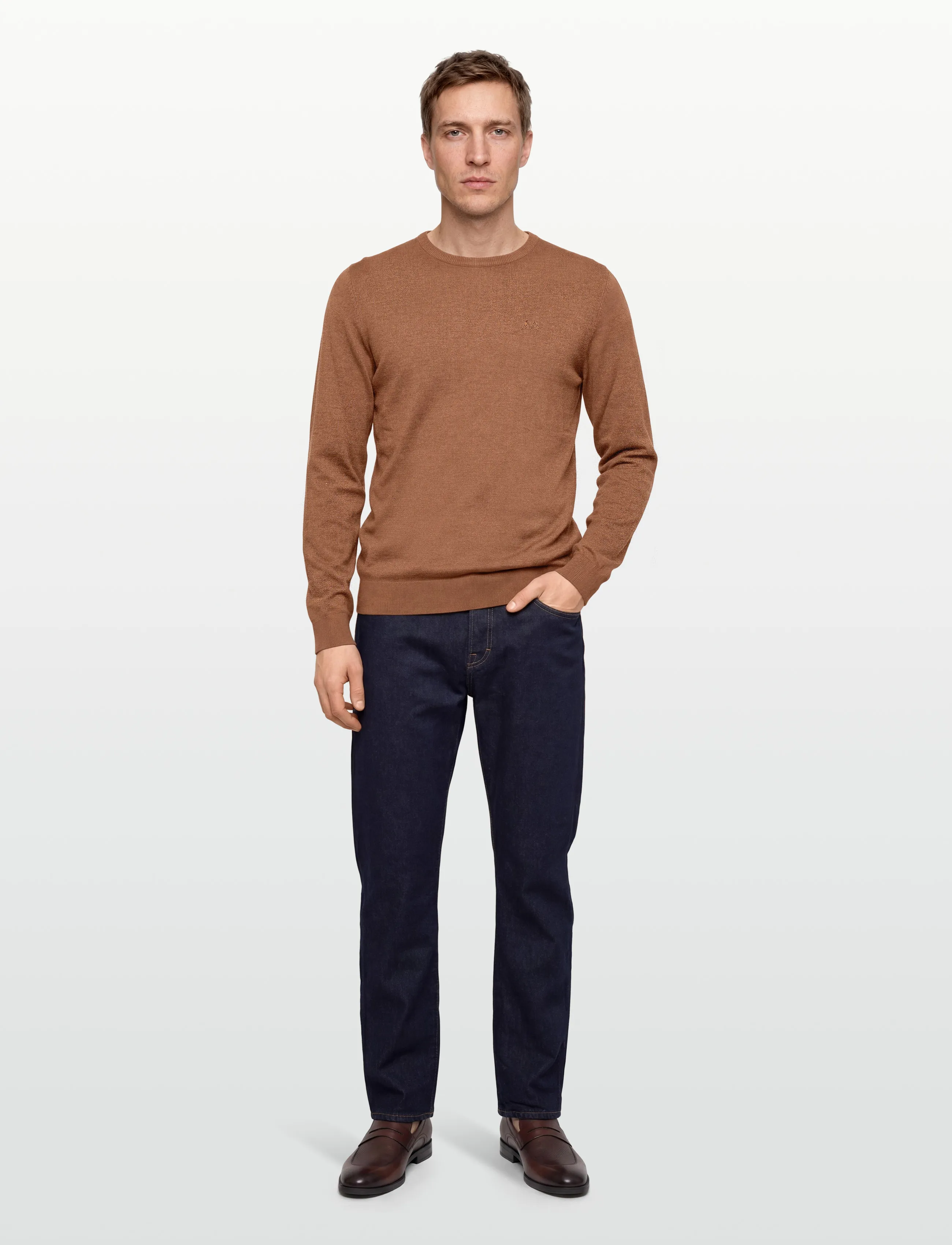 Lindbergh - Ecovero L/S o-neck knit - basic-strickmode - dk camel mel - 0