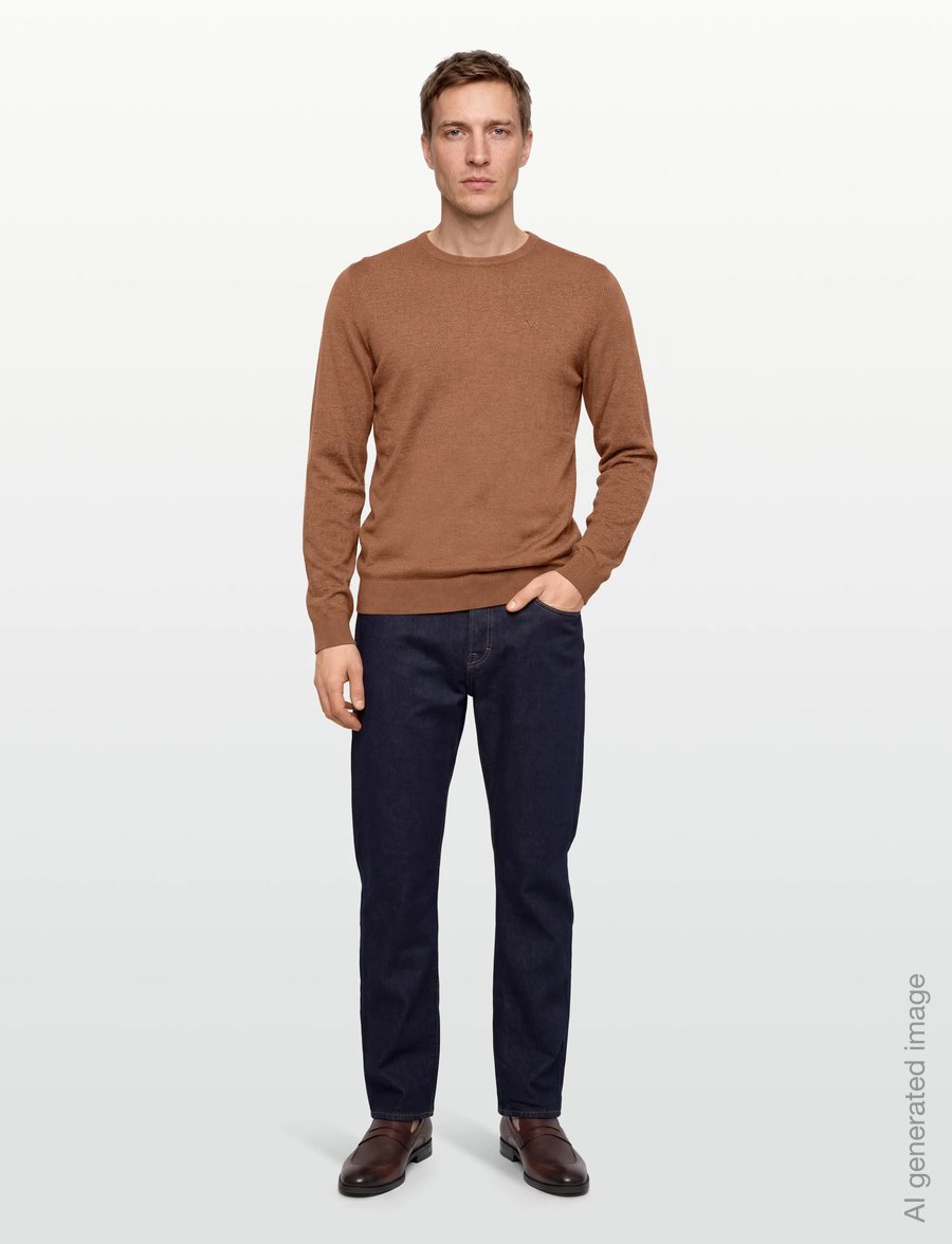 Lindbergh - Ecovero L/S o-neck knit - Ümara kaelusega - dk camel mel - 0