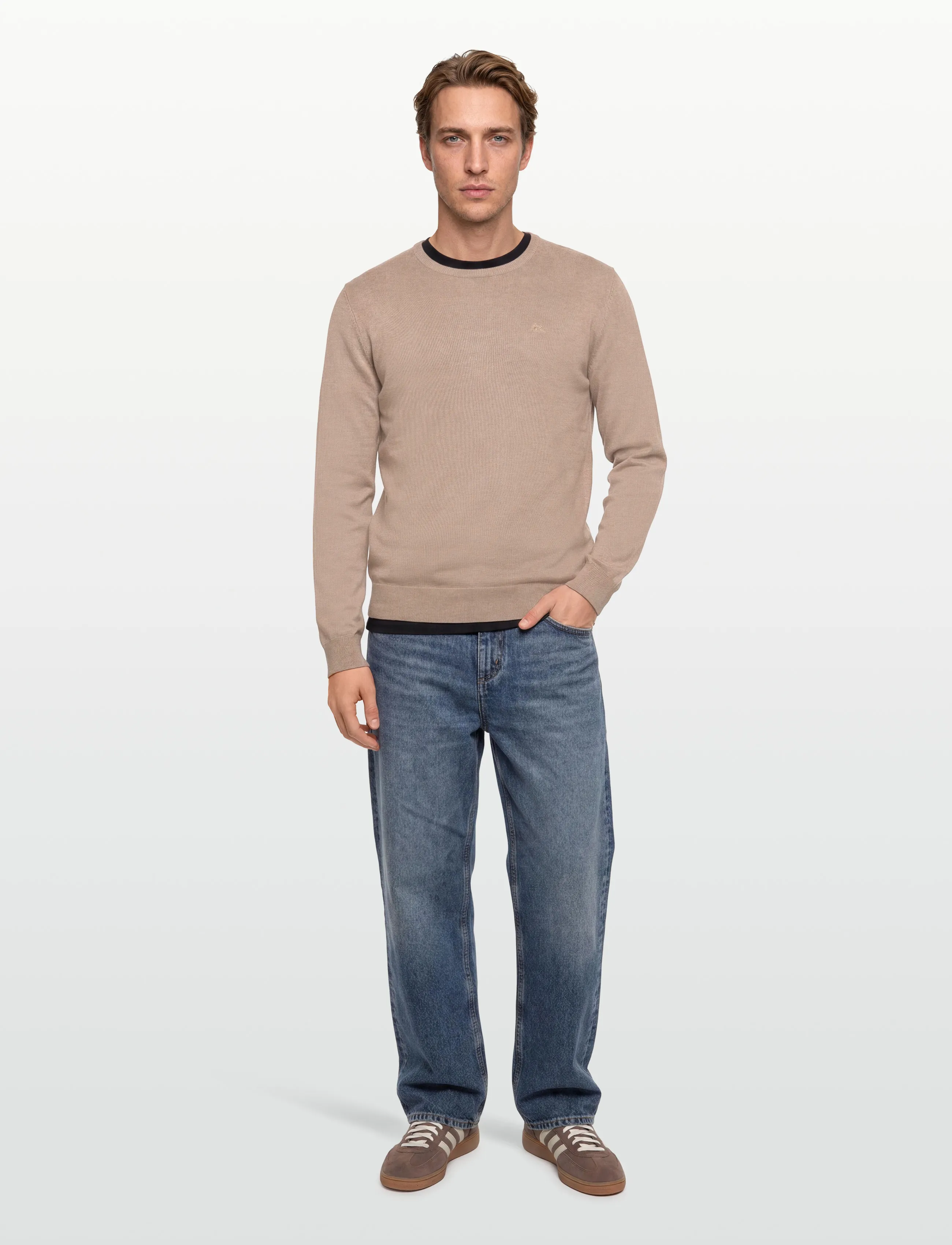 Lindbergh - Ecovero L/S o-neck knit - basic-strickmode - sand mel - 0