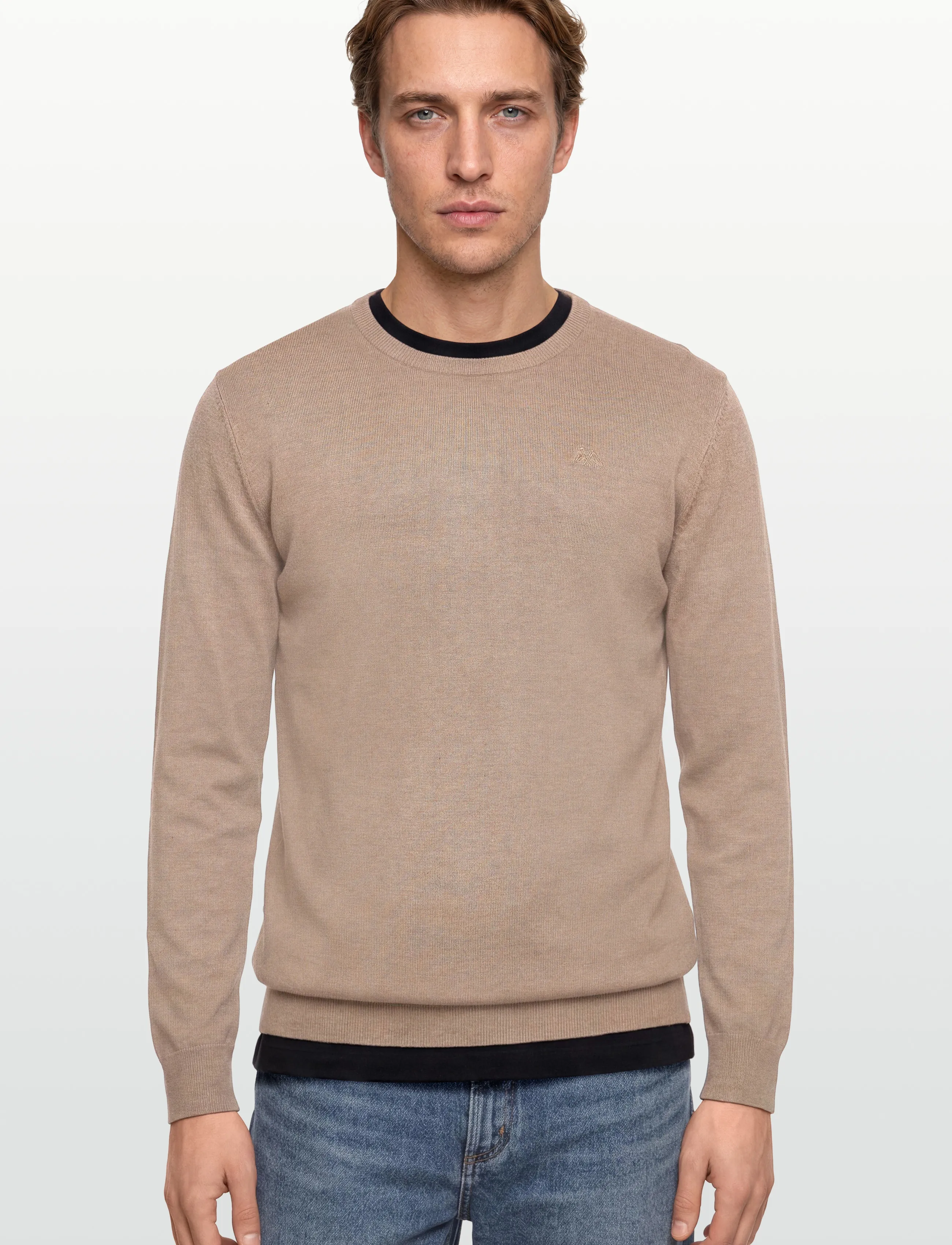 Lindbergh - Ecovero L/S o-neck knit - basic-strickmode - sand mel - 3