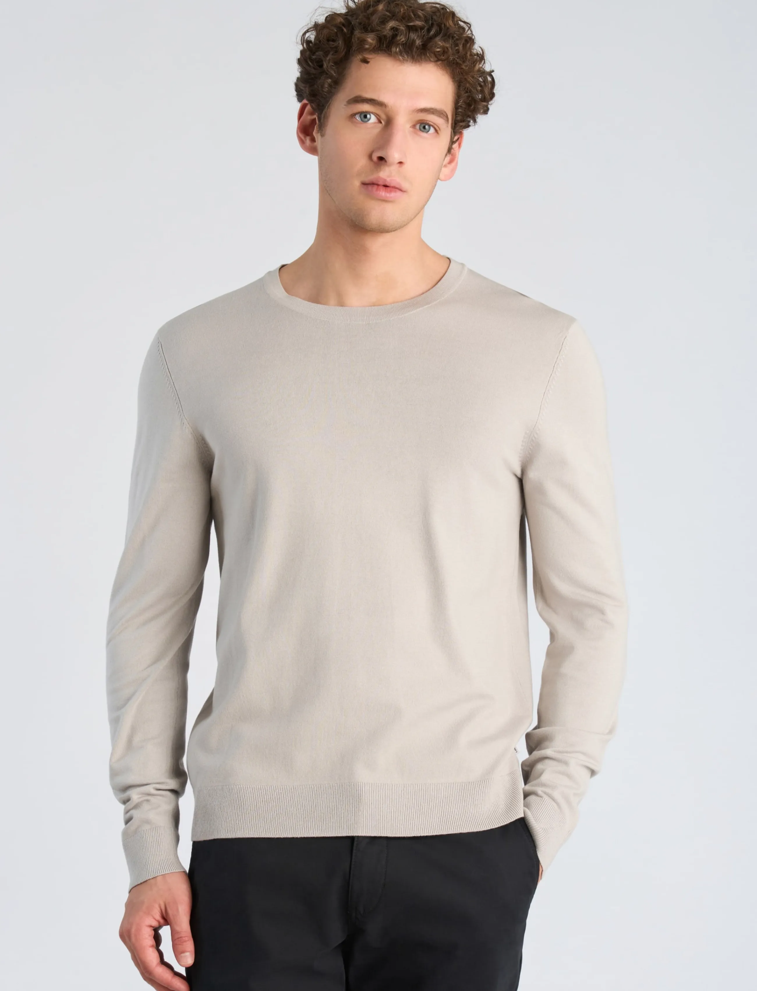 Lindbergh - Soft viscose blend o-neck knit - round necks - lt stone - 3