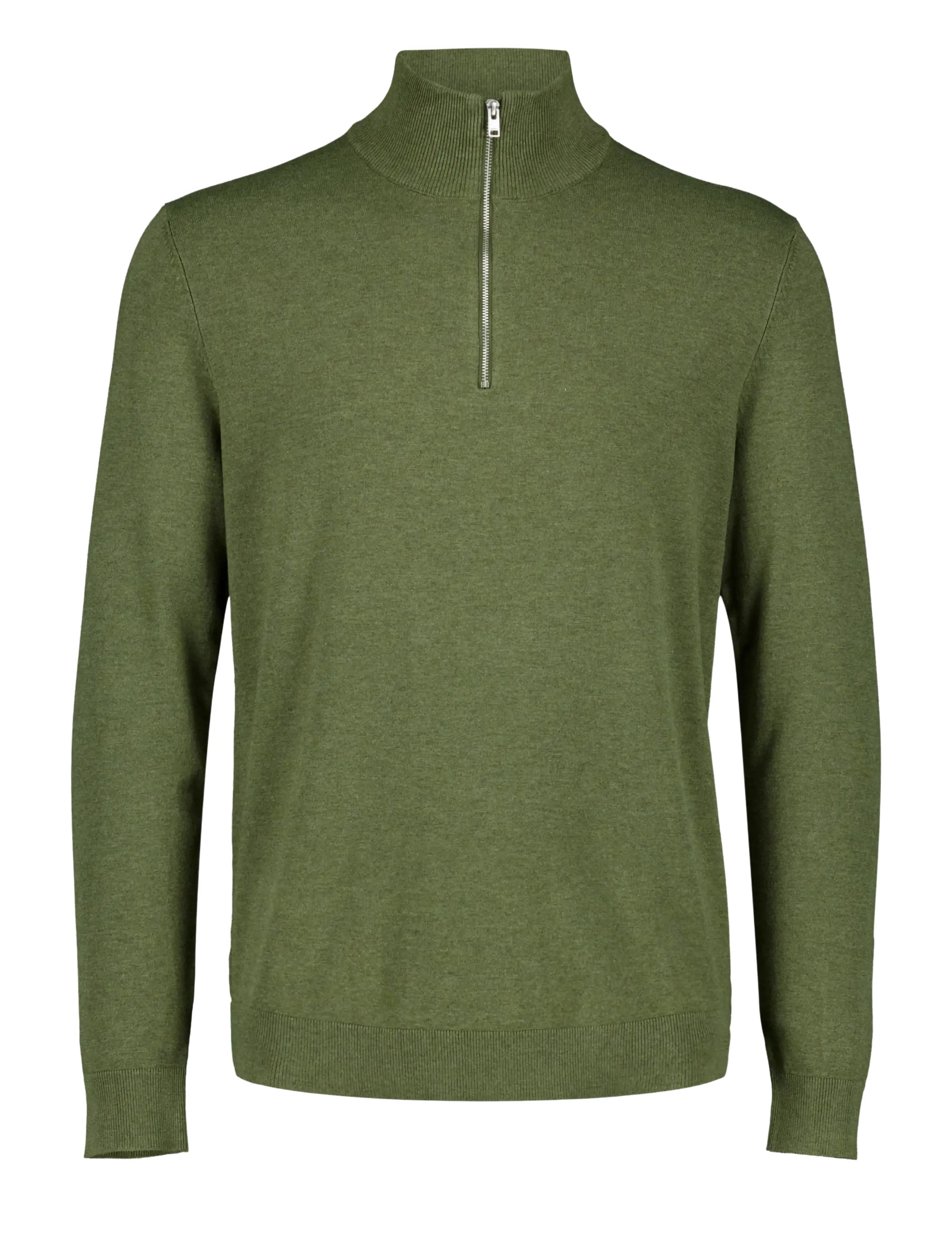 Lindbergh Soft viscose blend half zip sweater - Knitwear - ARMY MEL / khaki/green