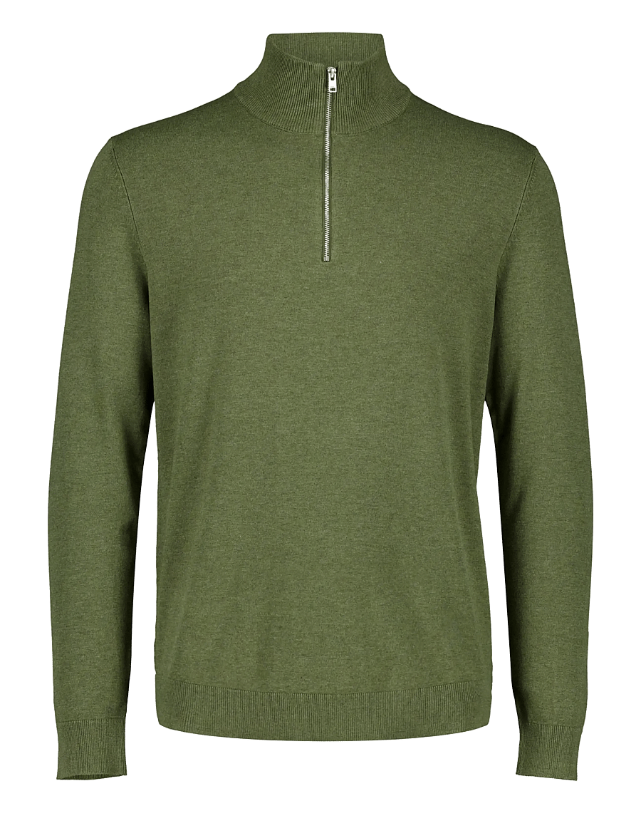Lindbergh - Soft viscose blend half zip sweater - half zip jumpers - army mel - 0