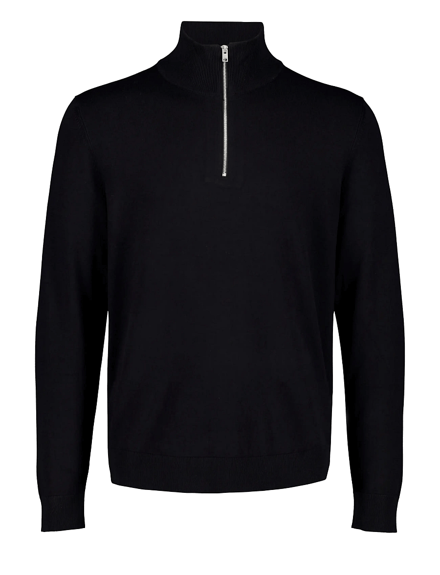 Lindbergh - Soft viscose blend half zip sweater - half zip jumpers - black - 0